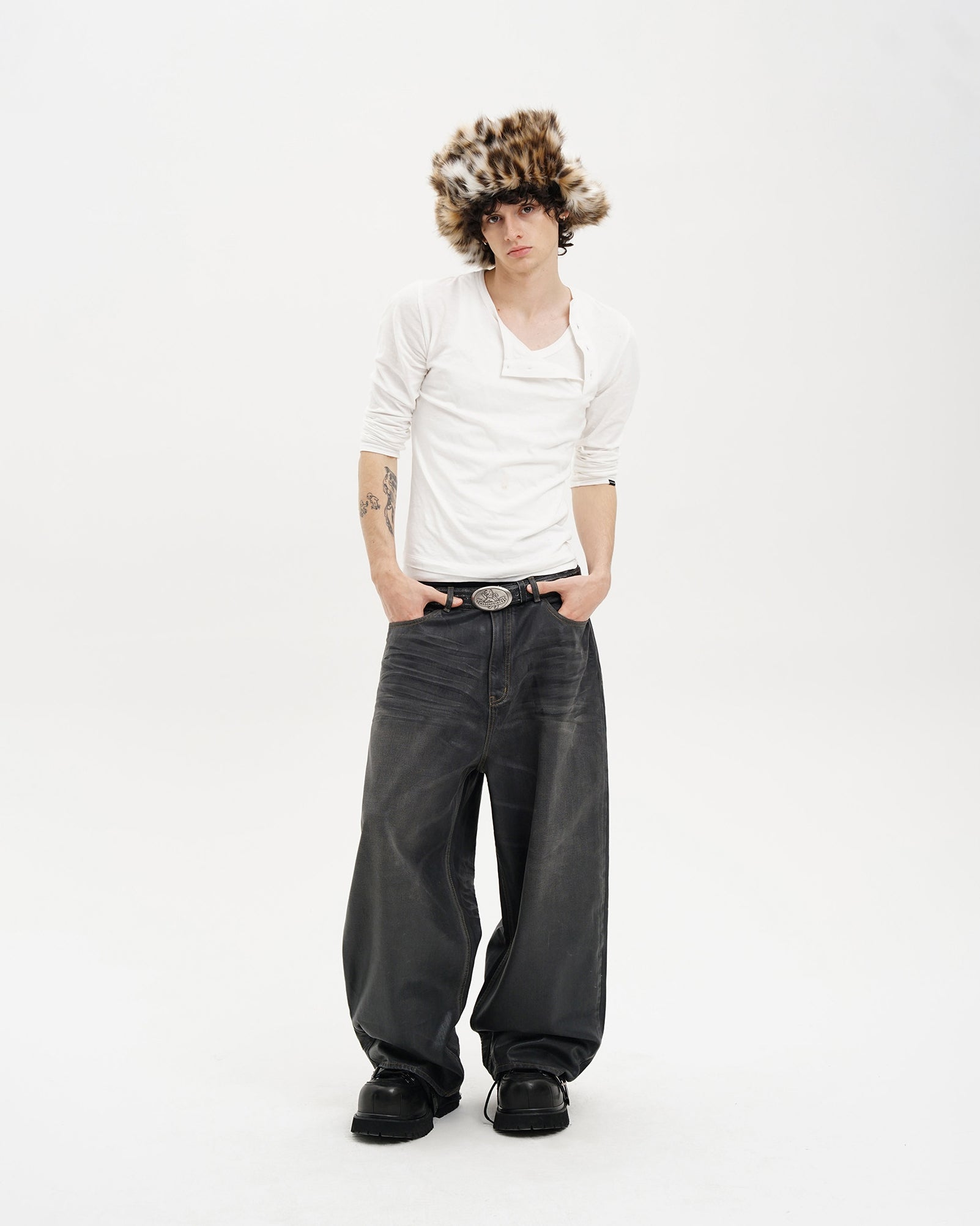 Wide-Leg Wax Denim