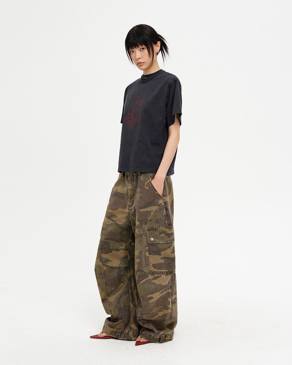 Washed Camo Curved Cargo Pants