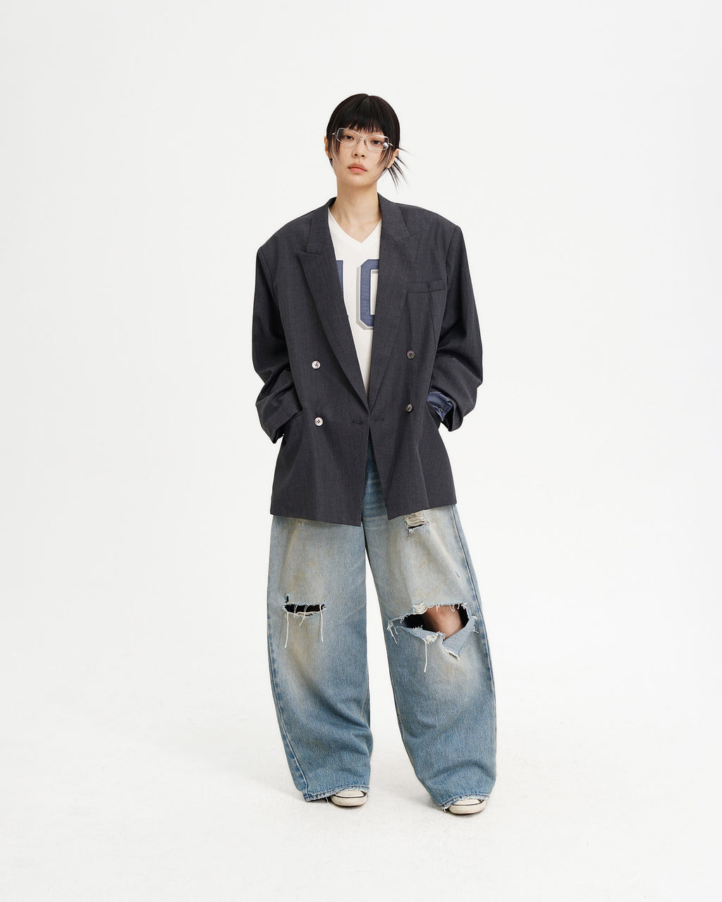 Double-Breasted Faux-Layer Blazer