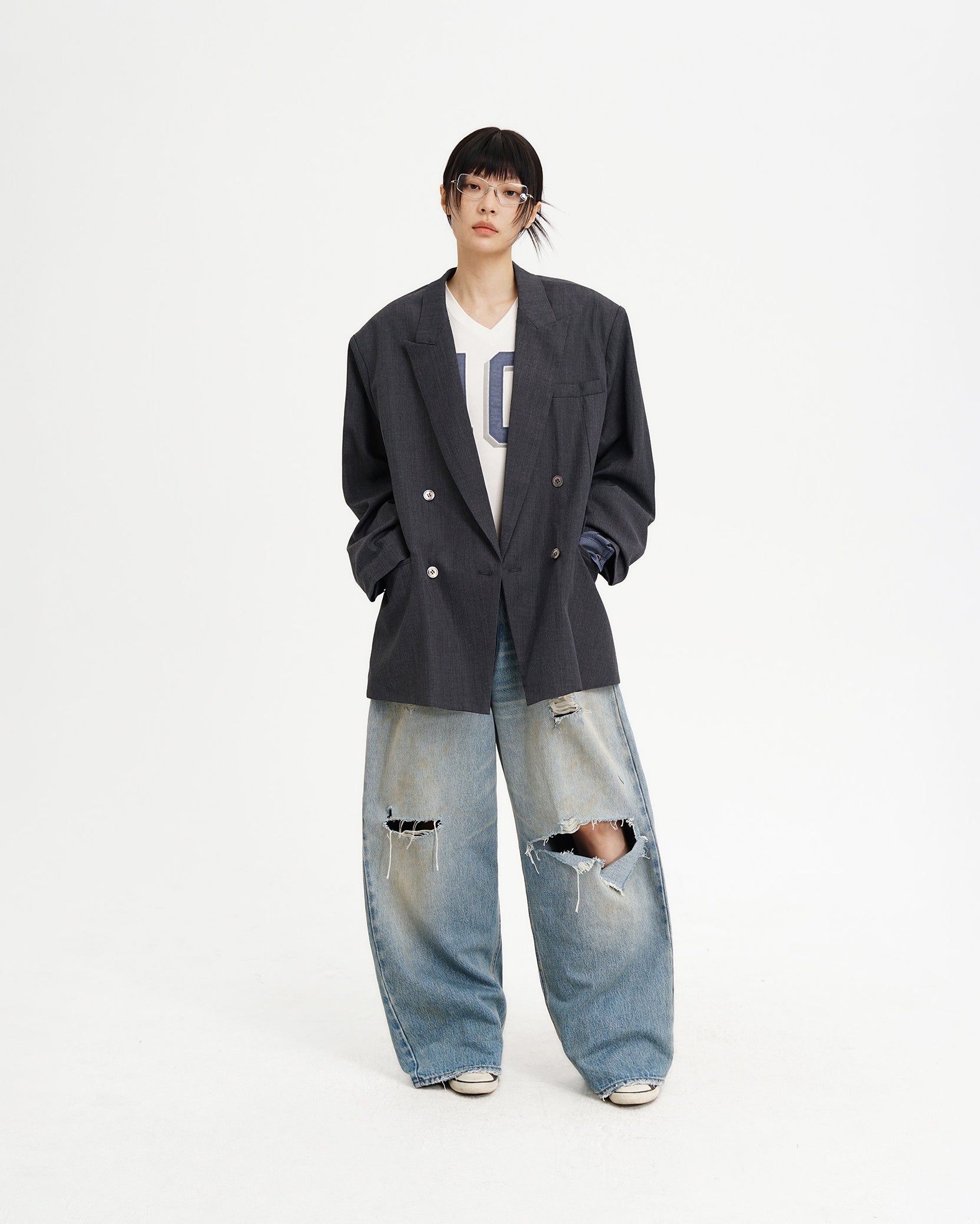 Double-Breasted Faux-Layer Blazer