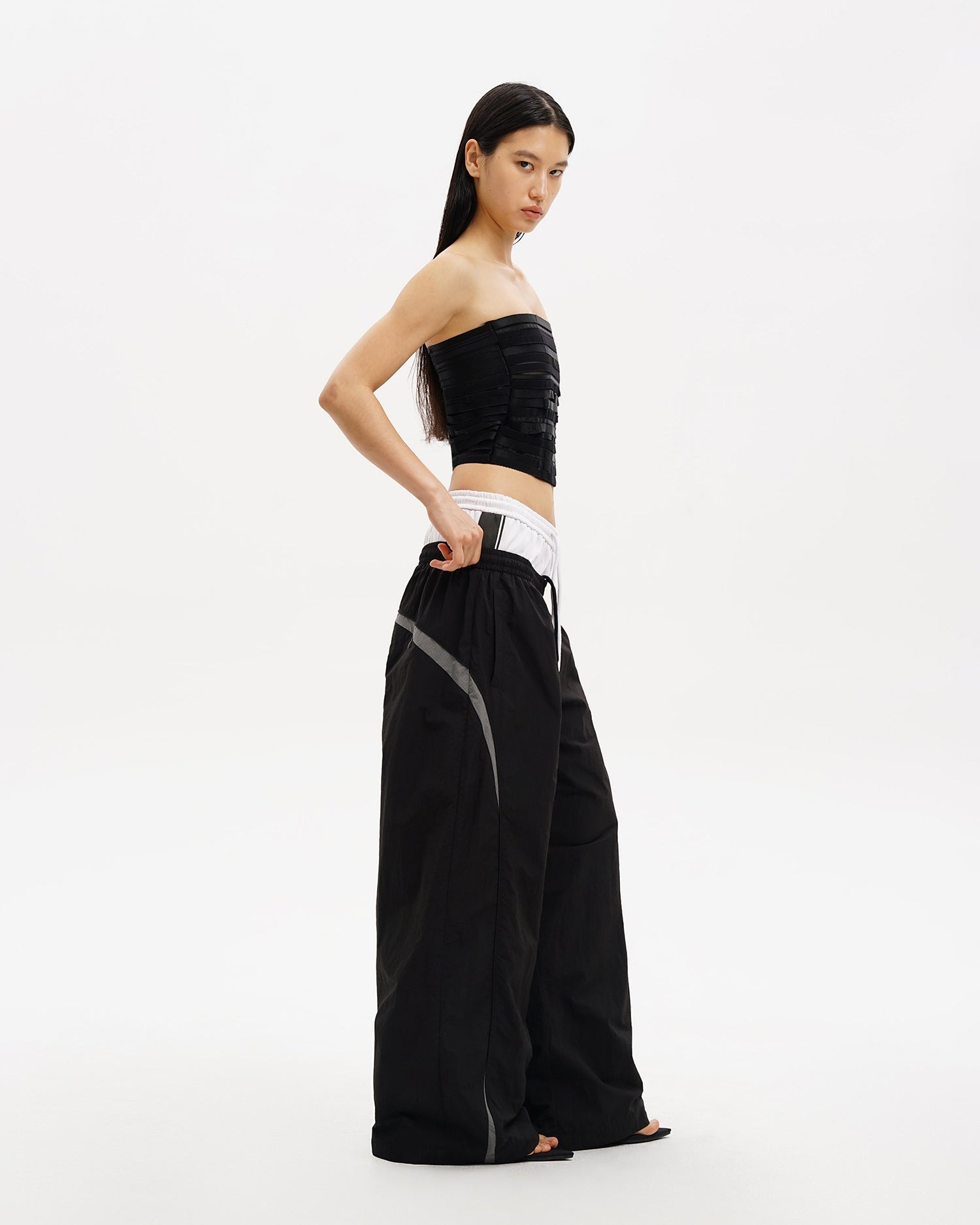 ALL BLACK Layered-Waist Oversize TrackPants