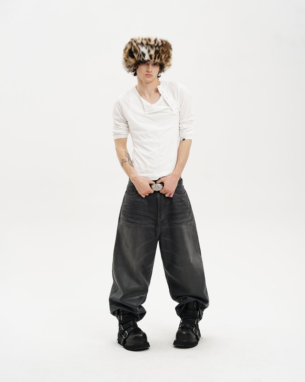 Wide-Leg Wax Denim