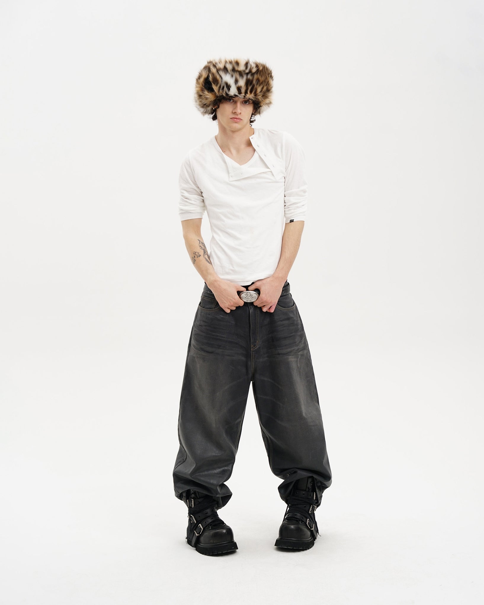 Wide-Leg Wax Denim
