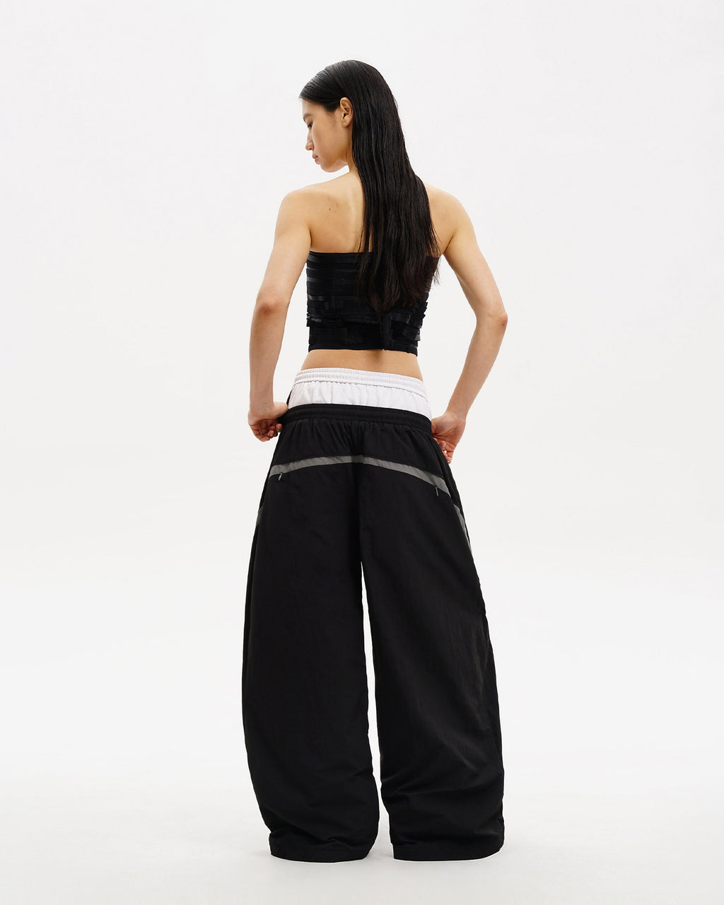 ALL BLACK Layered-Waist Oversize TrackPants