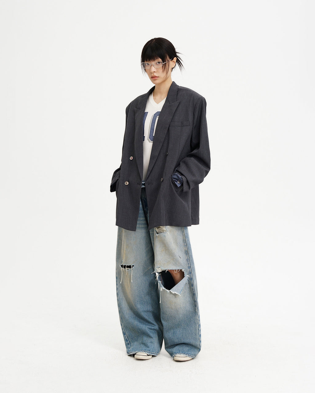 Double-Breasted Faux-Layer Blazer