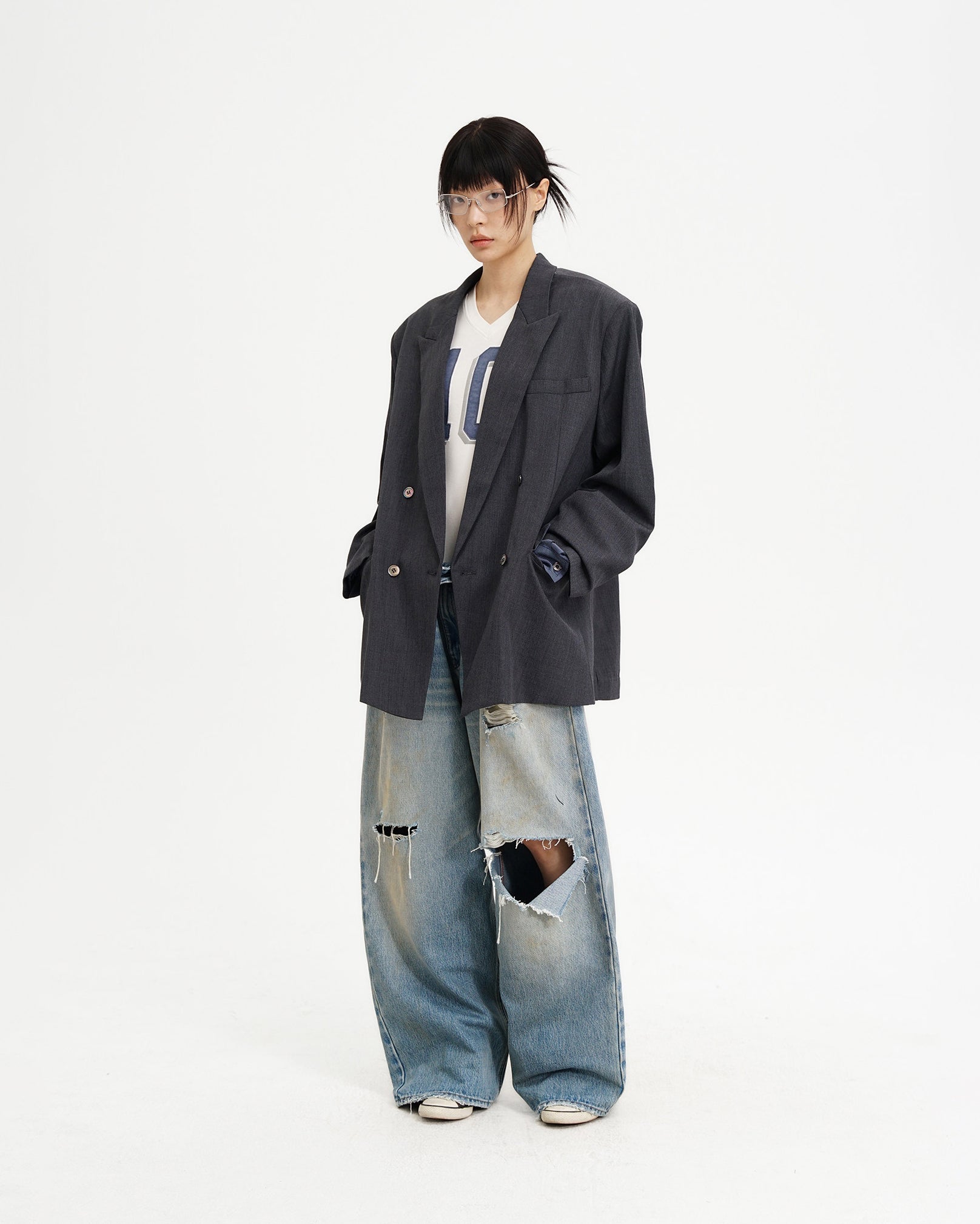 Double-Breasted Faux-Layer Blazer