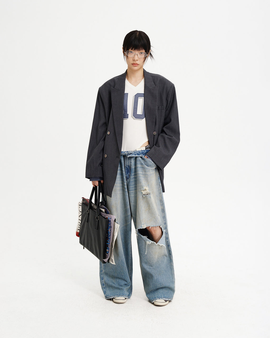 Double-Breasted Faux-Layer Blazer