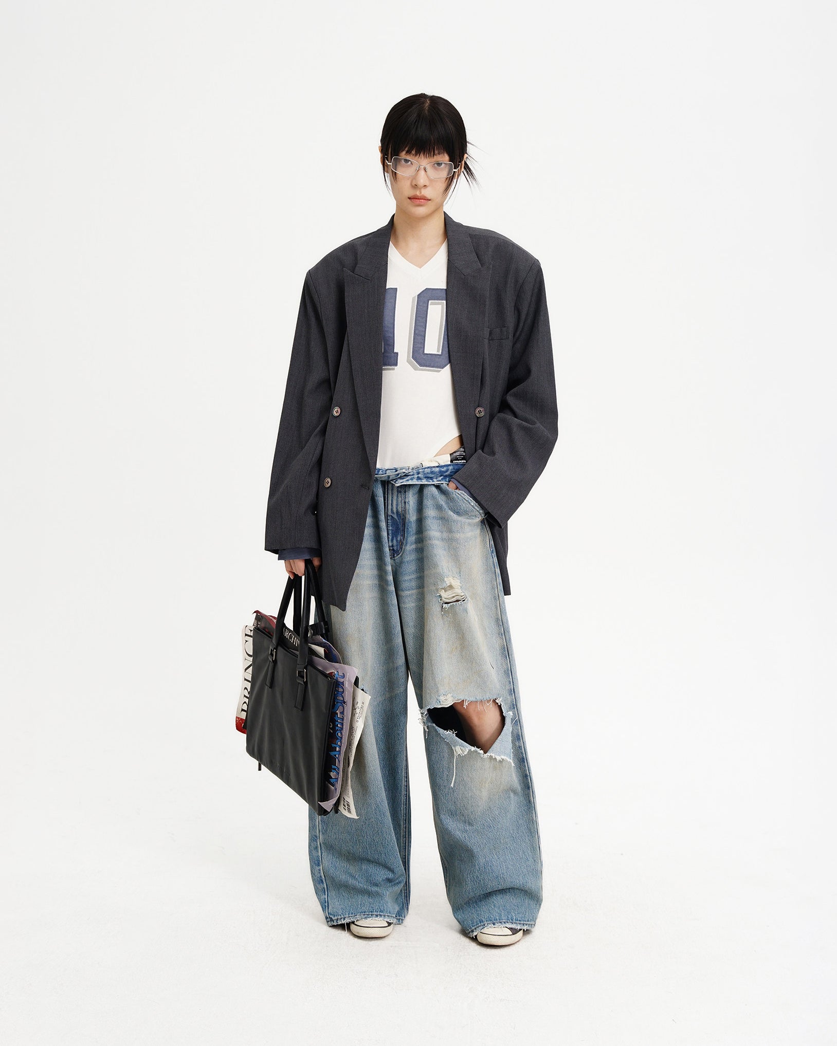 Double-Breasted Faux-Layer Blazer