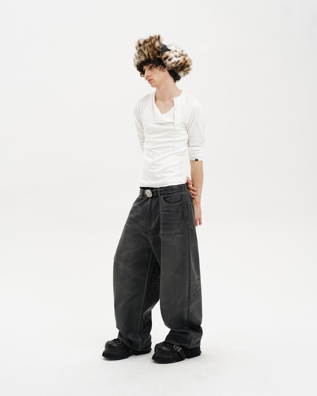 Wide-Leg Wax Denim