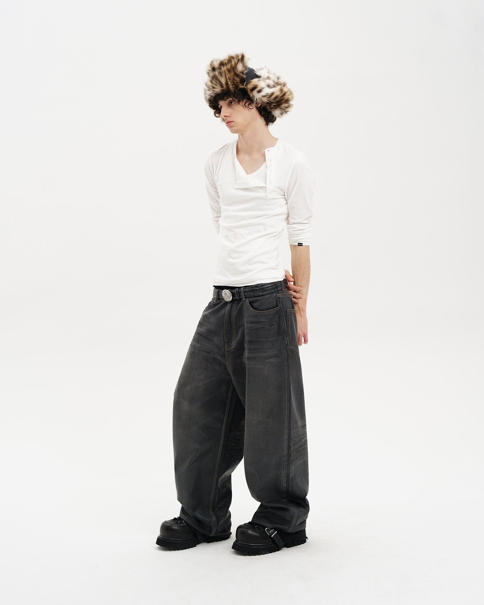 Wide-Leg Wax Denim