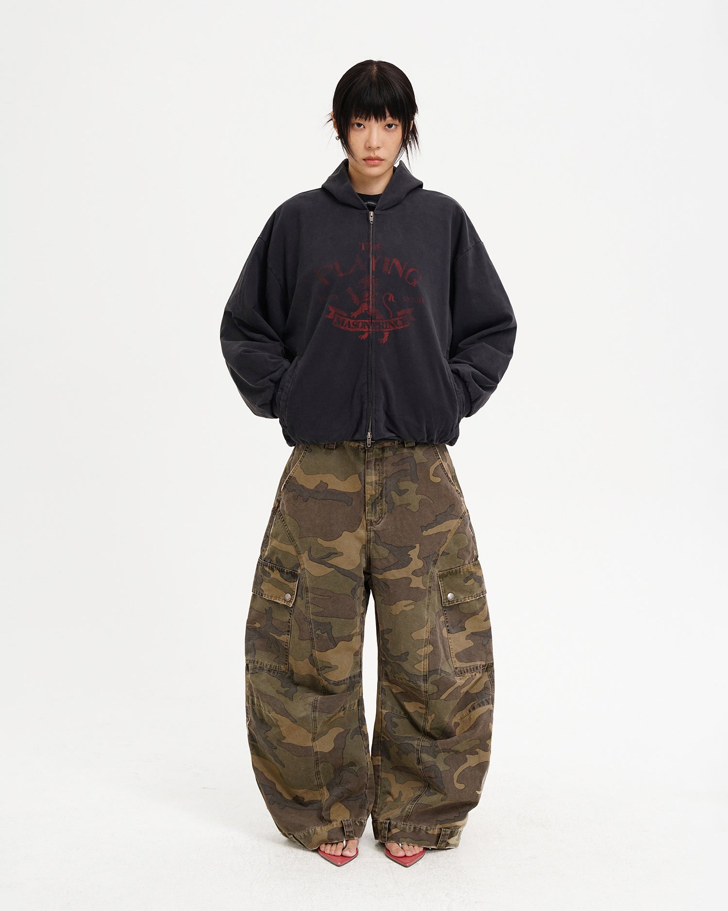 Washed Camo Curved Cargo Pants