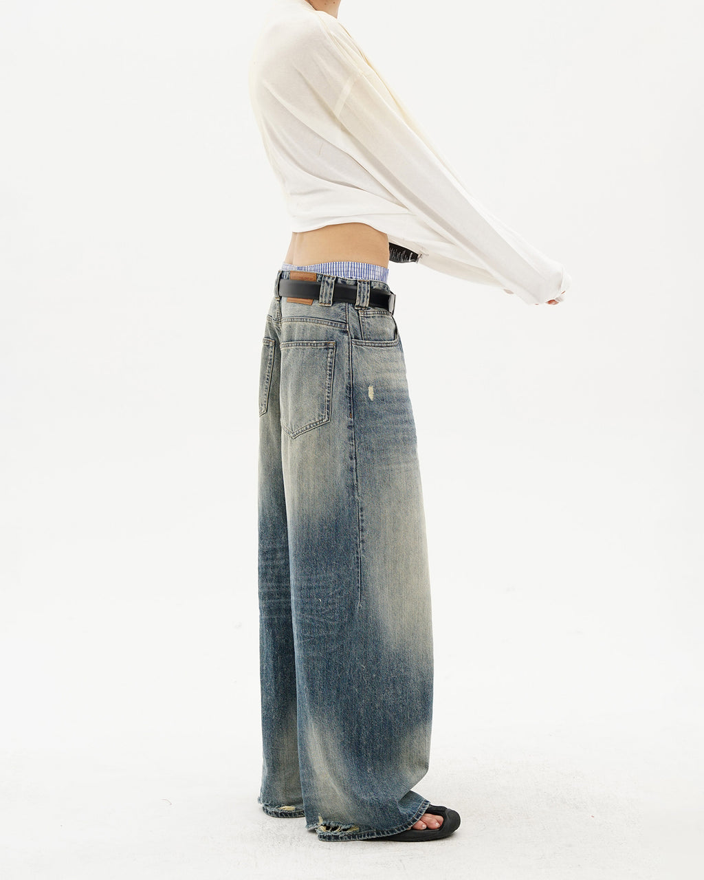 Snow-Wash Wide-Leg Jeans
