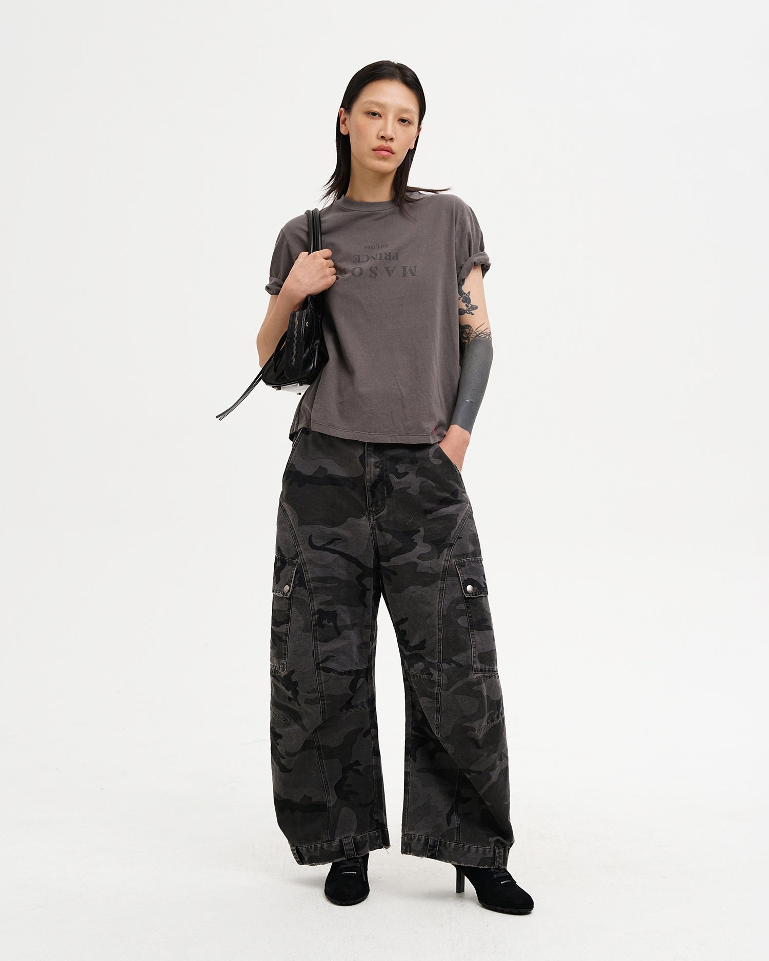Washed Camo Curved Cargo Pants