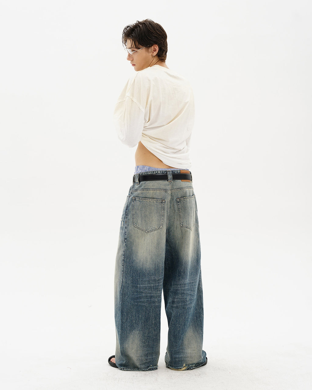 Snow-Wash Wide-Leg Jeans