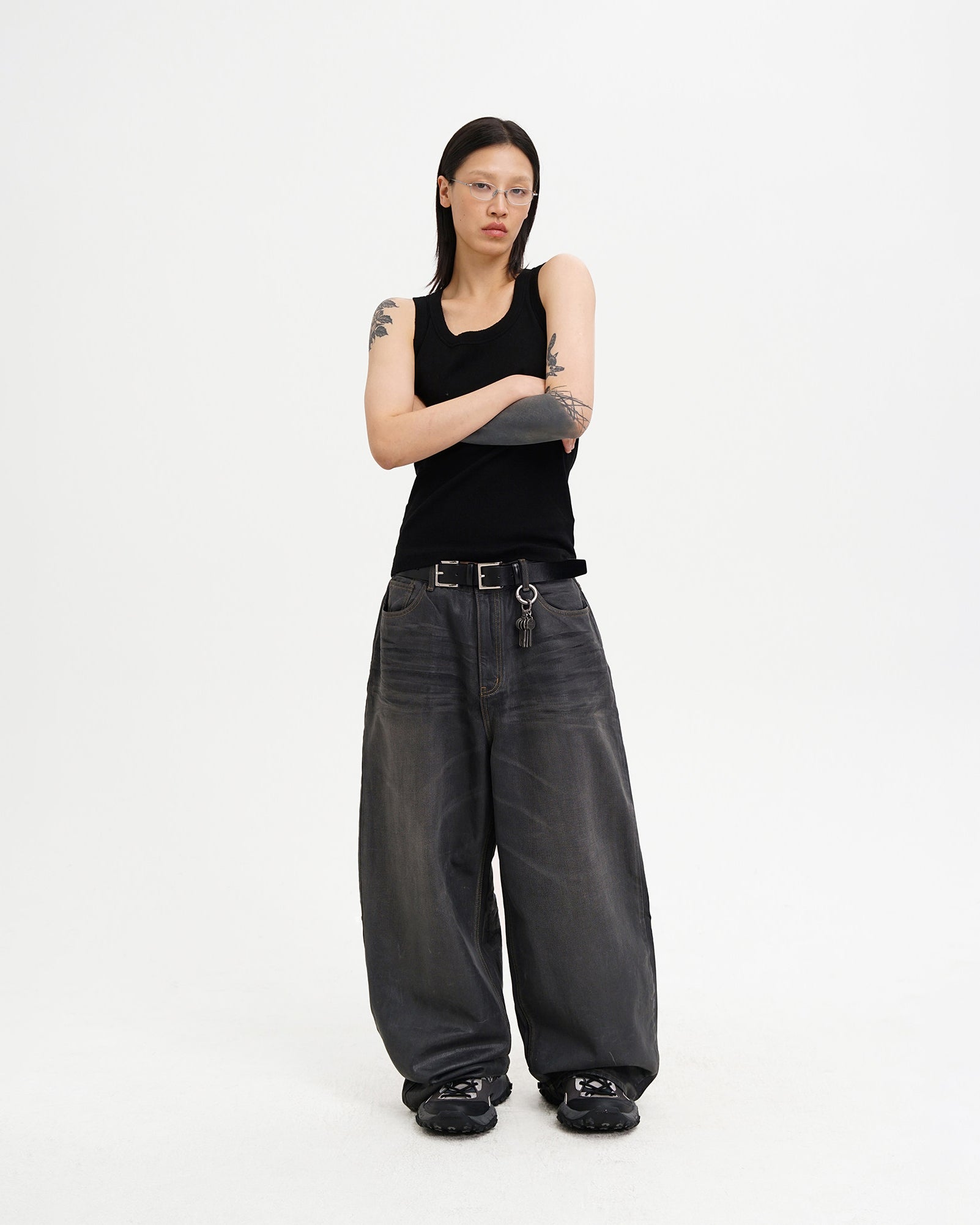 Wide-Leg Wax Denim