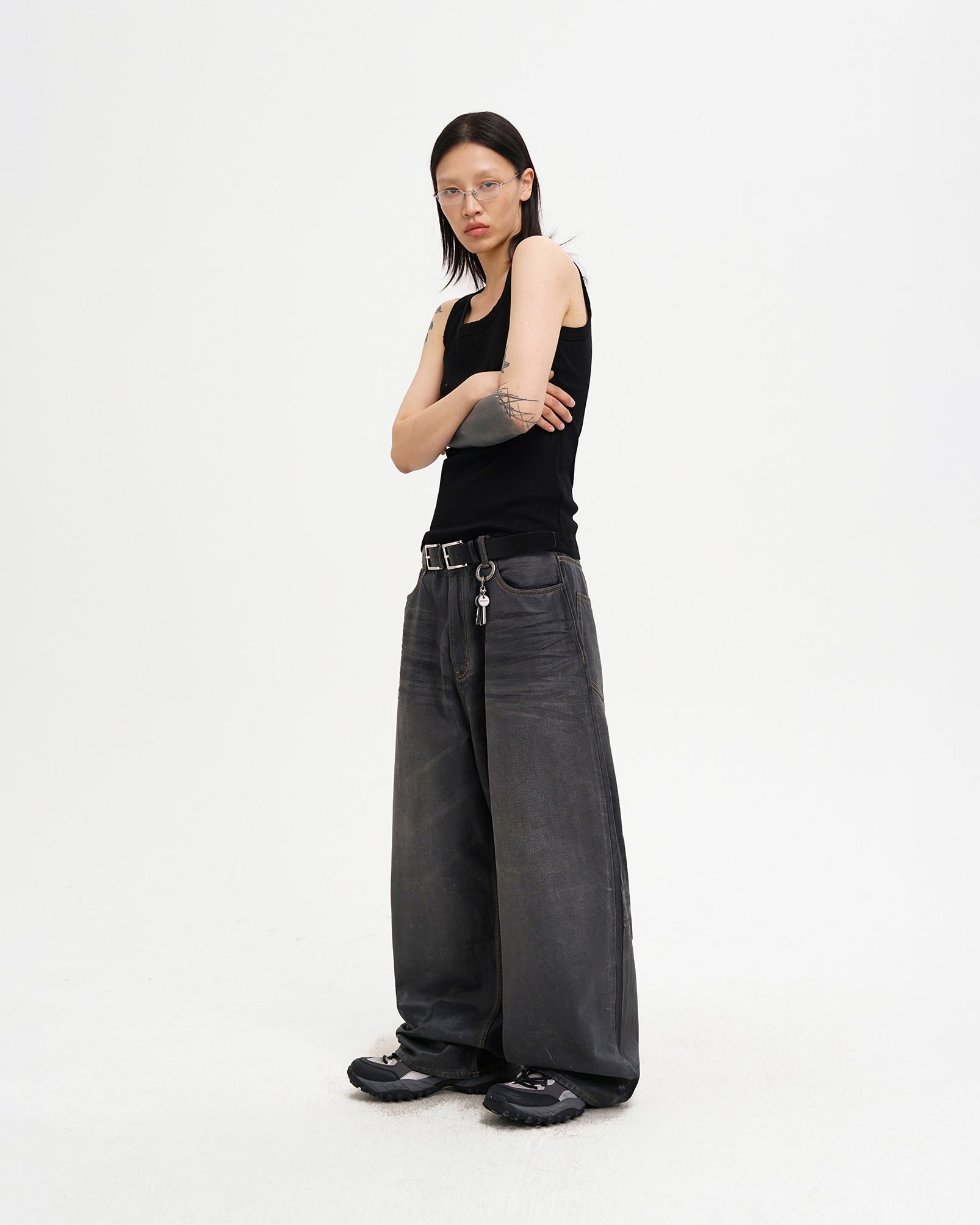 Wide-Leg Wax Denim