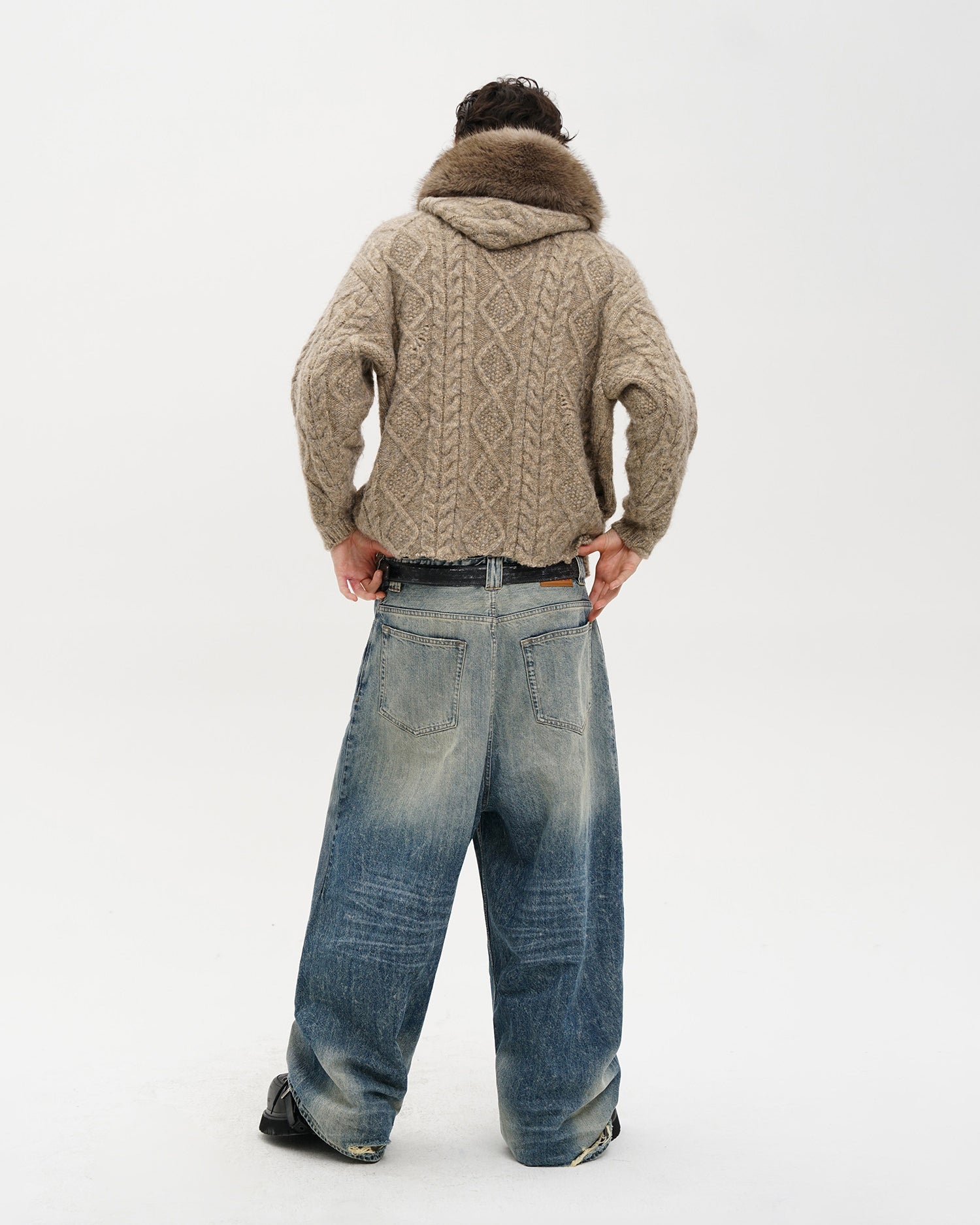 Snow-Wash Wide-Leg Jeans