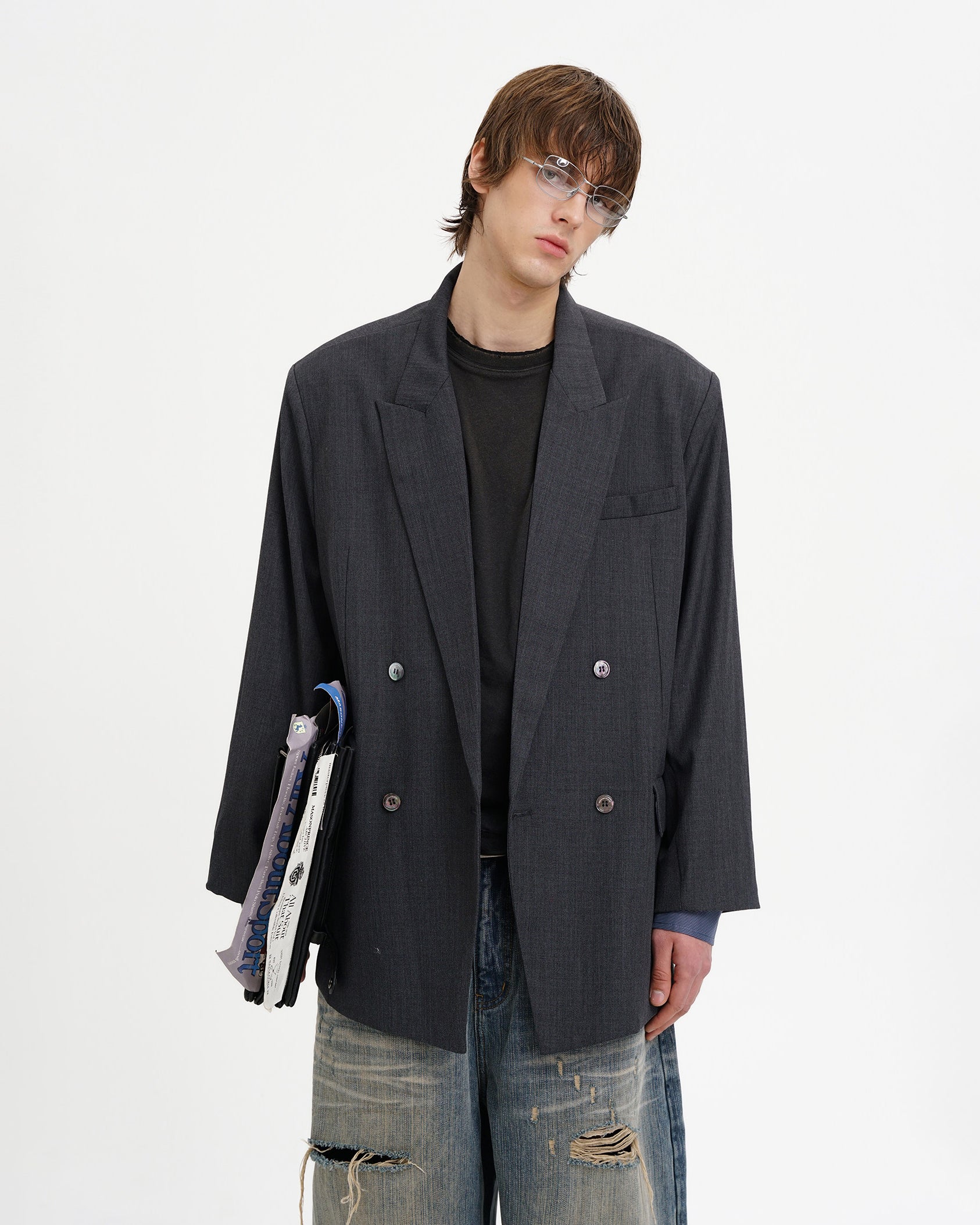 Double-Breasted Faux-Layer Blazer