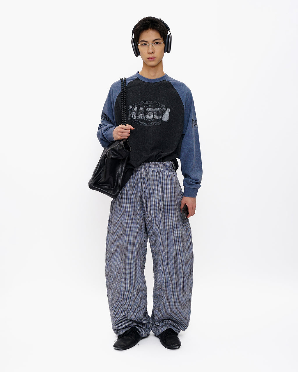 Crinkled Check Drawstring Pants