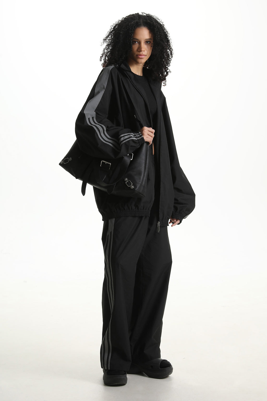 Black Windbreaker Stripe Trackpants