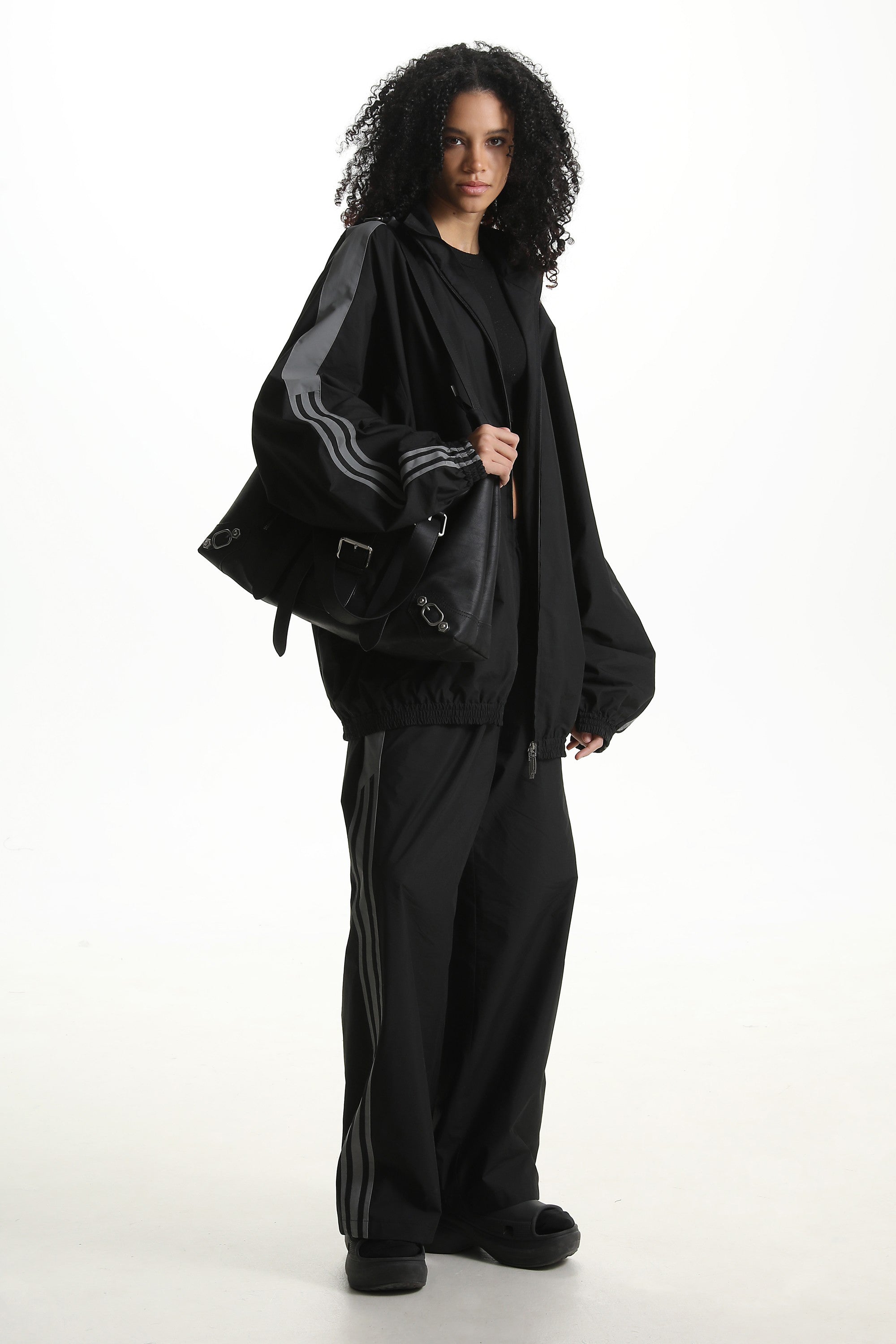 Black Windbreaker Stripe Trackpants