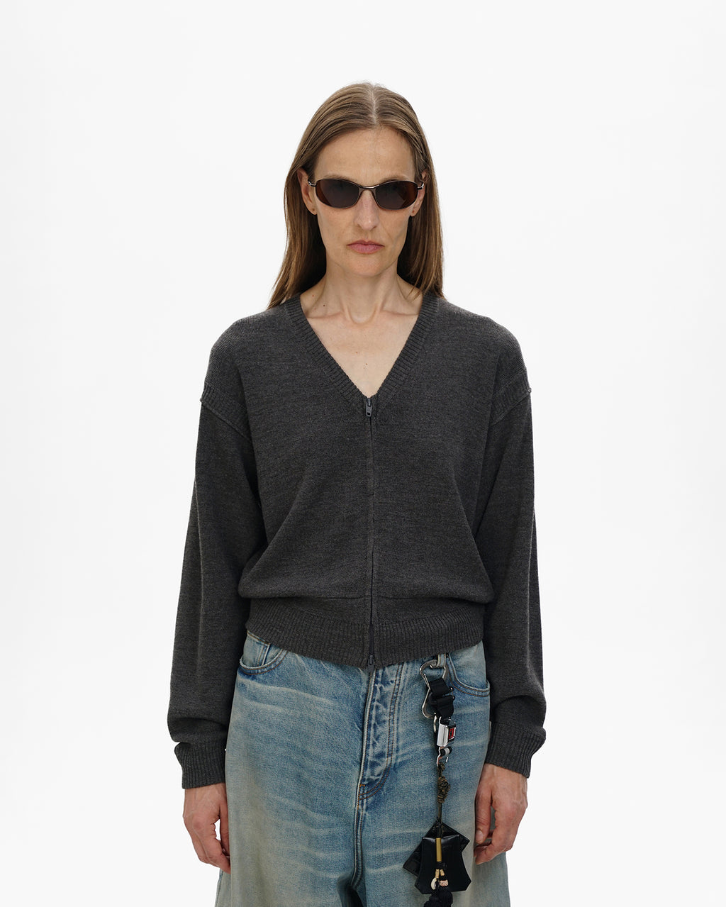 Classic Zip V-Neck Knit Cardigan