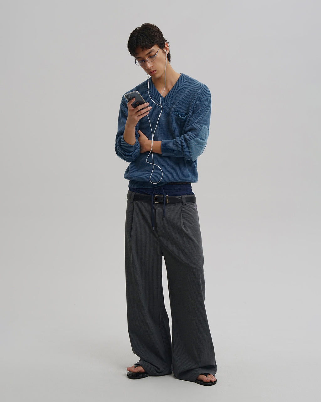 Layered Pinstripe Wide-Leg Pants