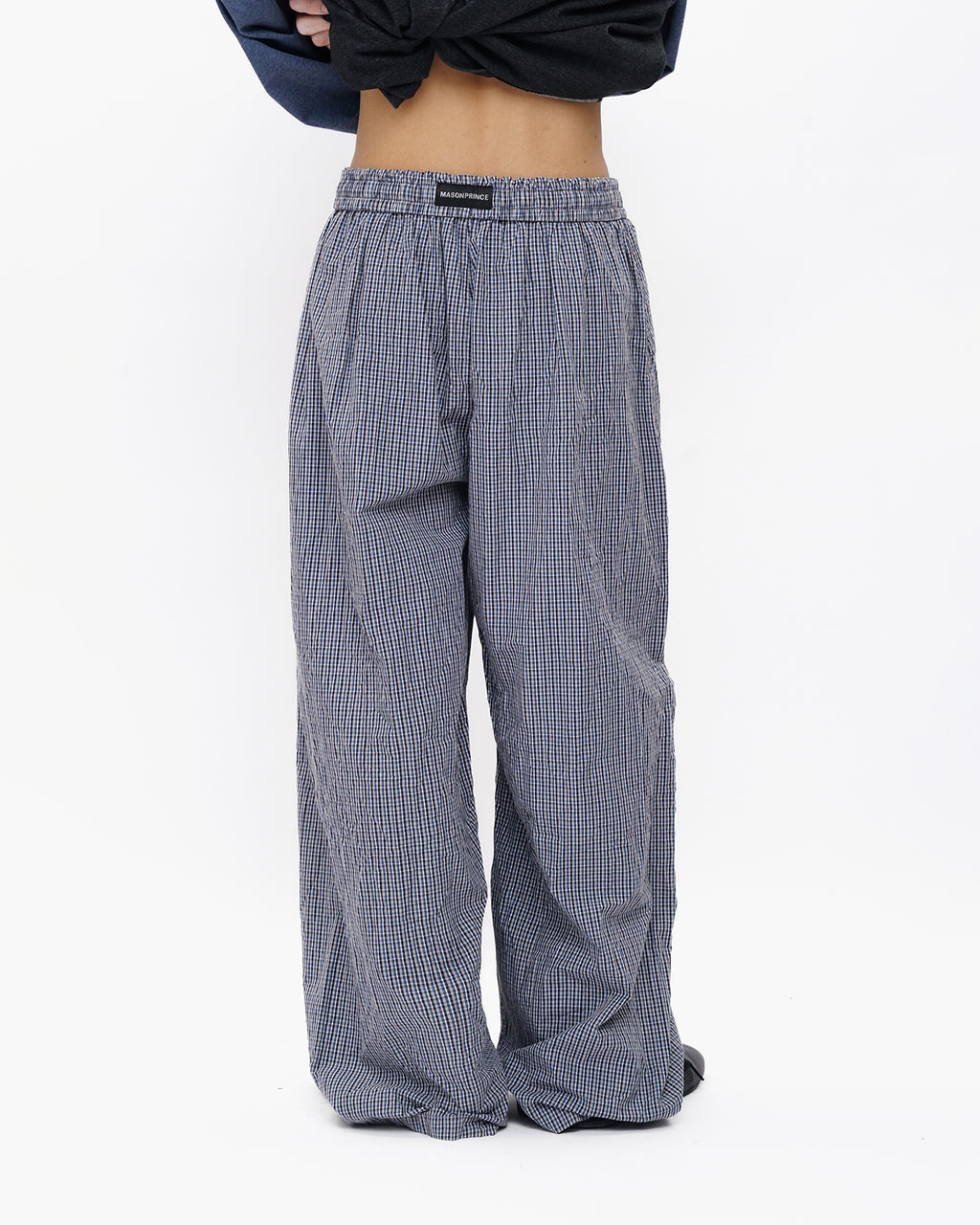 Crinkled Check Drawstring Pants