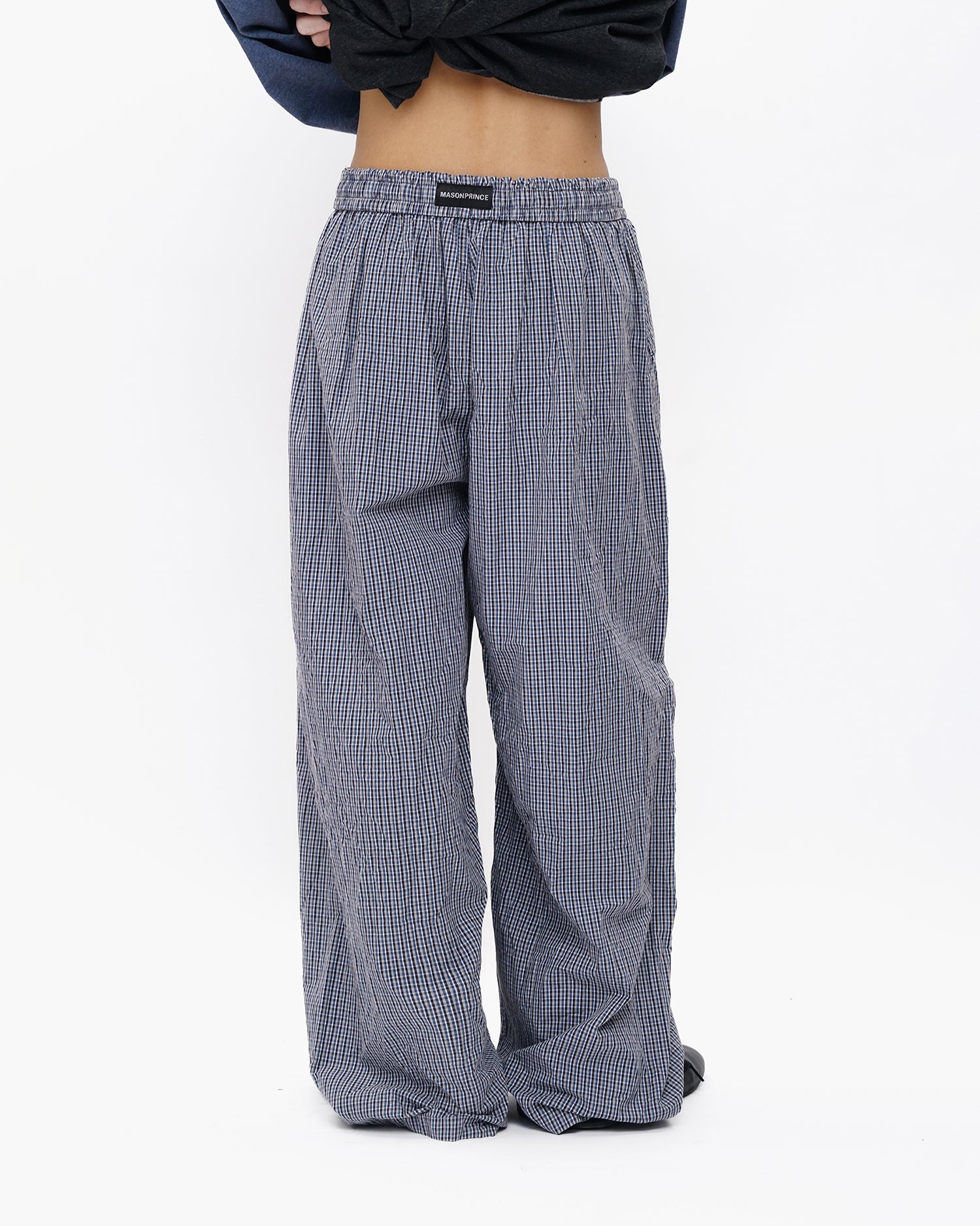 Crinkled Check Drawstring Pants