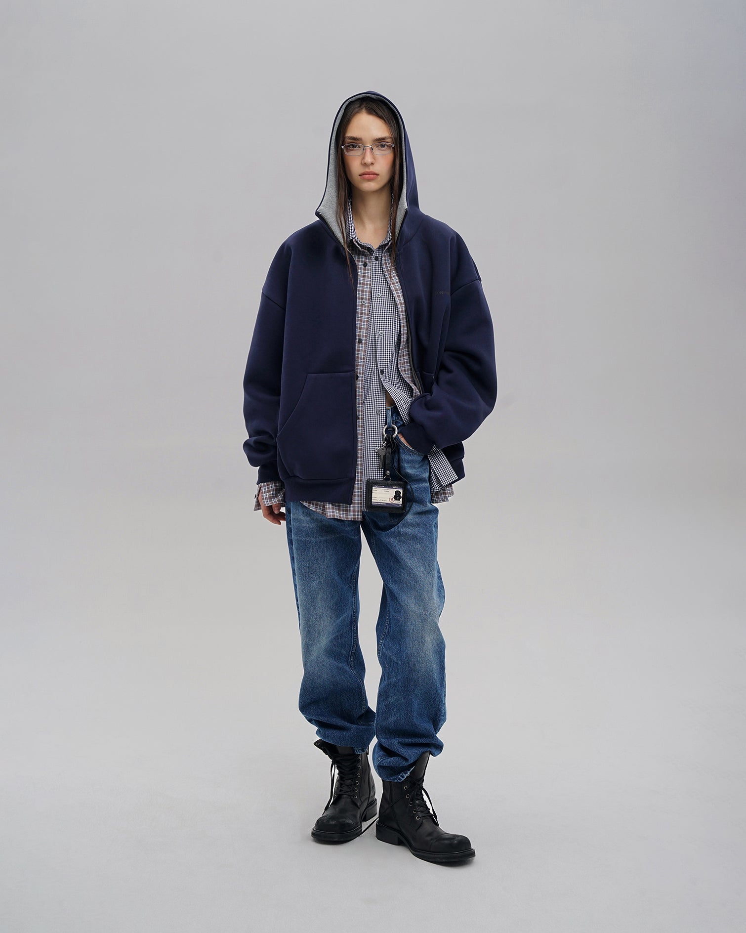 Oversized Navy Zip Hoodie