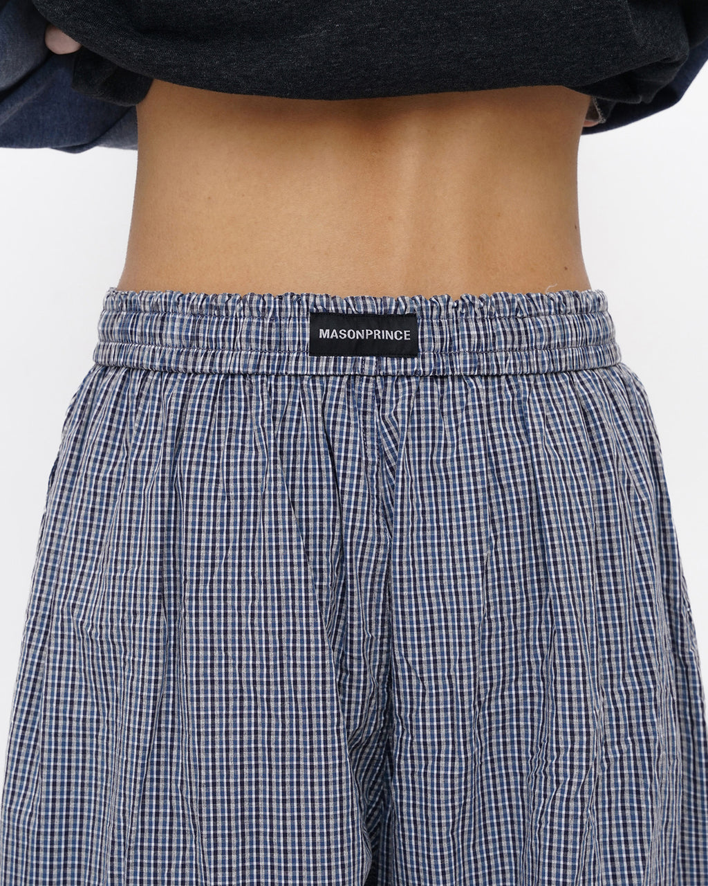 Crinkled Check Drawstring Pants