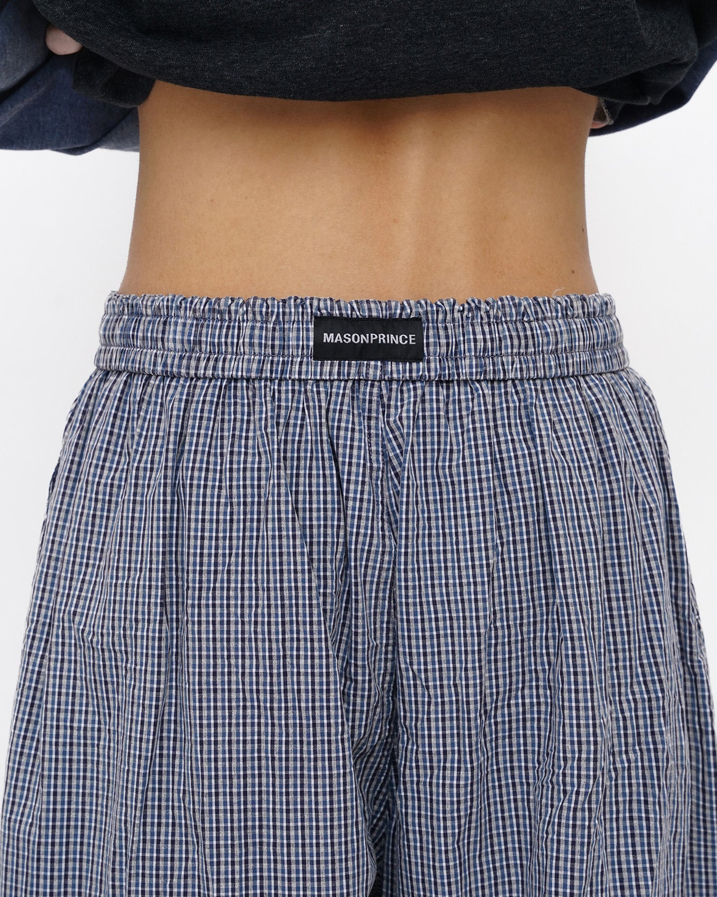 Crinkled Check Drawstring Pants