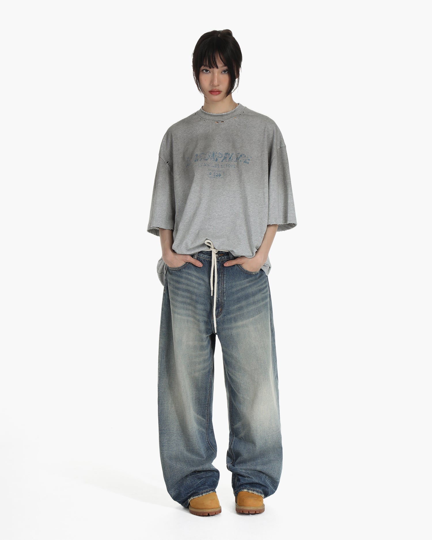 Gradient Distressed Oversized Tee-Shirt