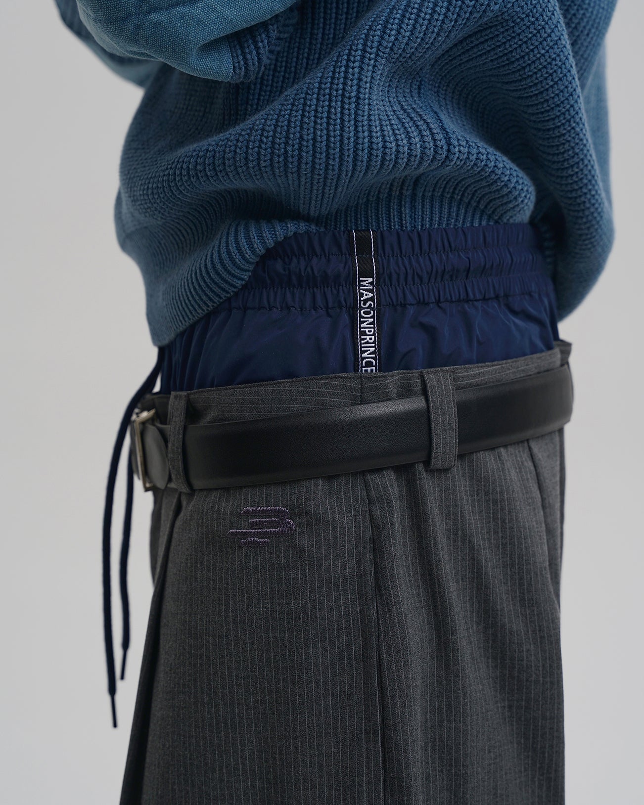 Layered Pinstripe Wide-Leg Pants