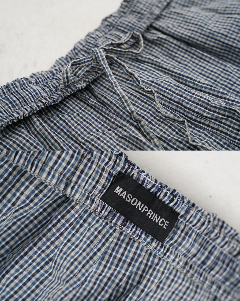 Crinkled Check Drawstring Pants