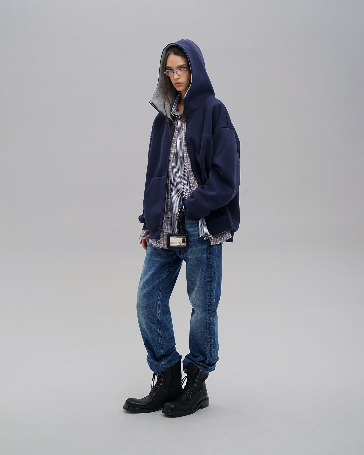 Oversized Navy Zip Hoodie