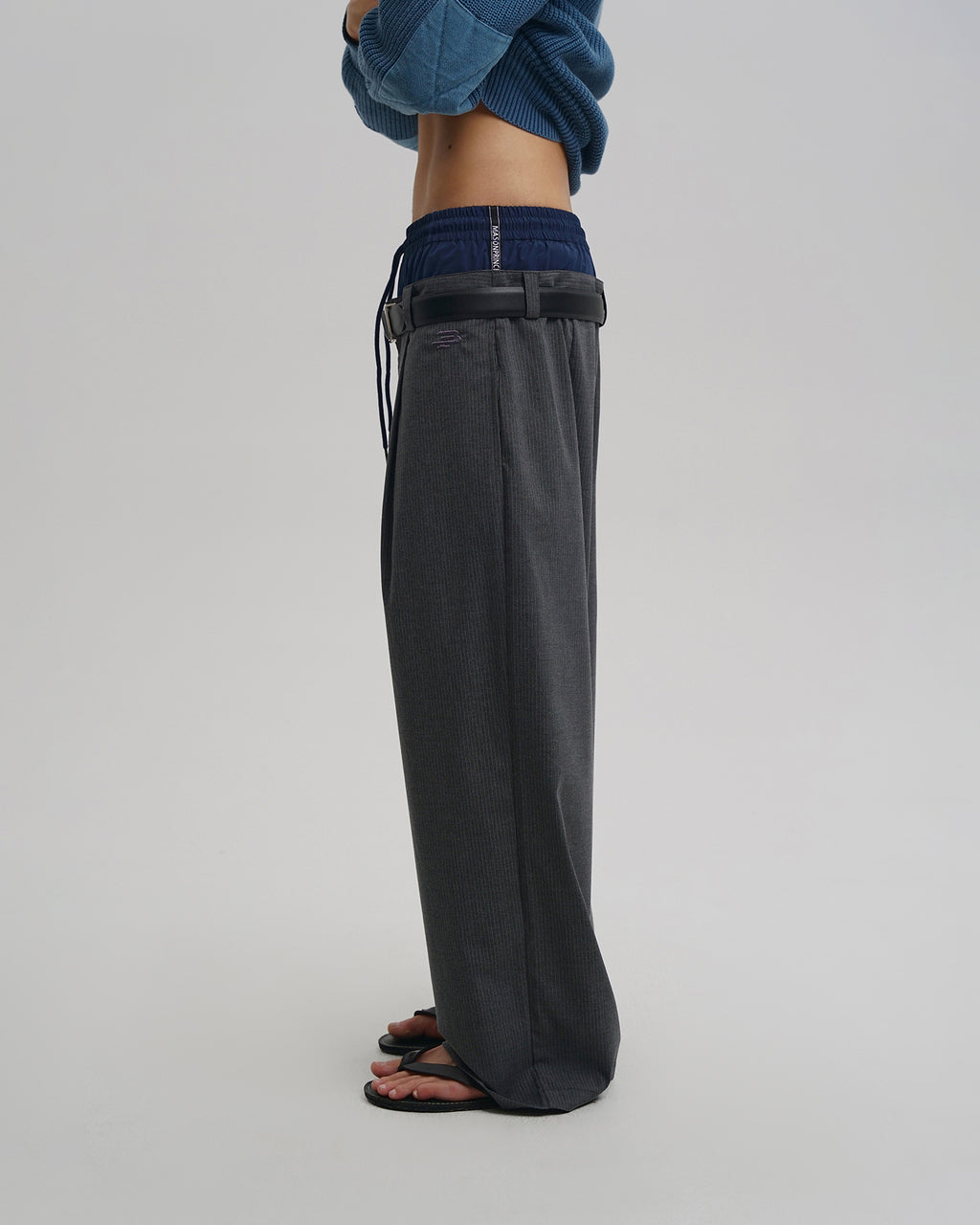 Layered Pinstripe Wide-Leg Pants