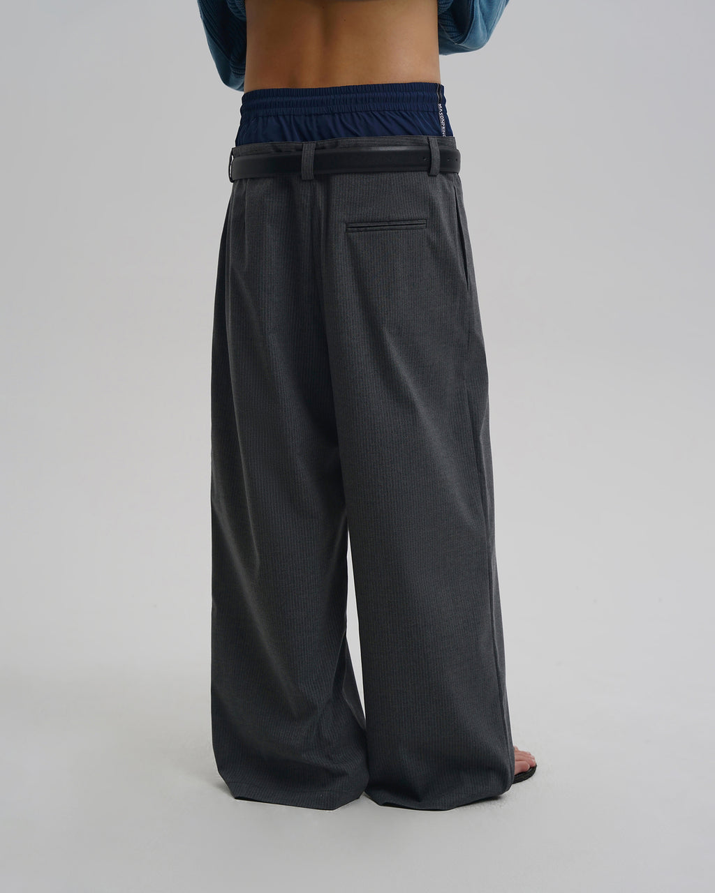 Layered Pinstripe Wide-Leg Pants