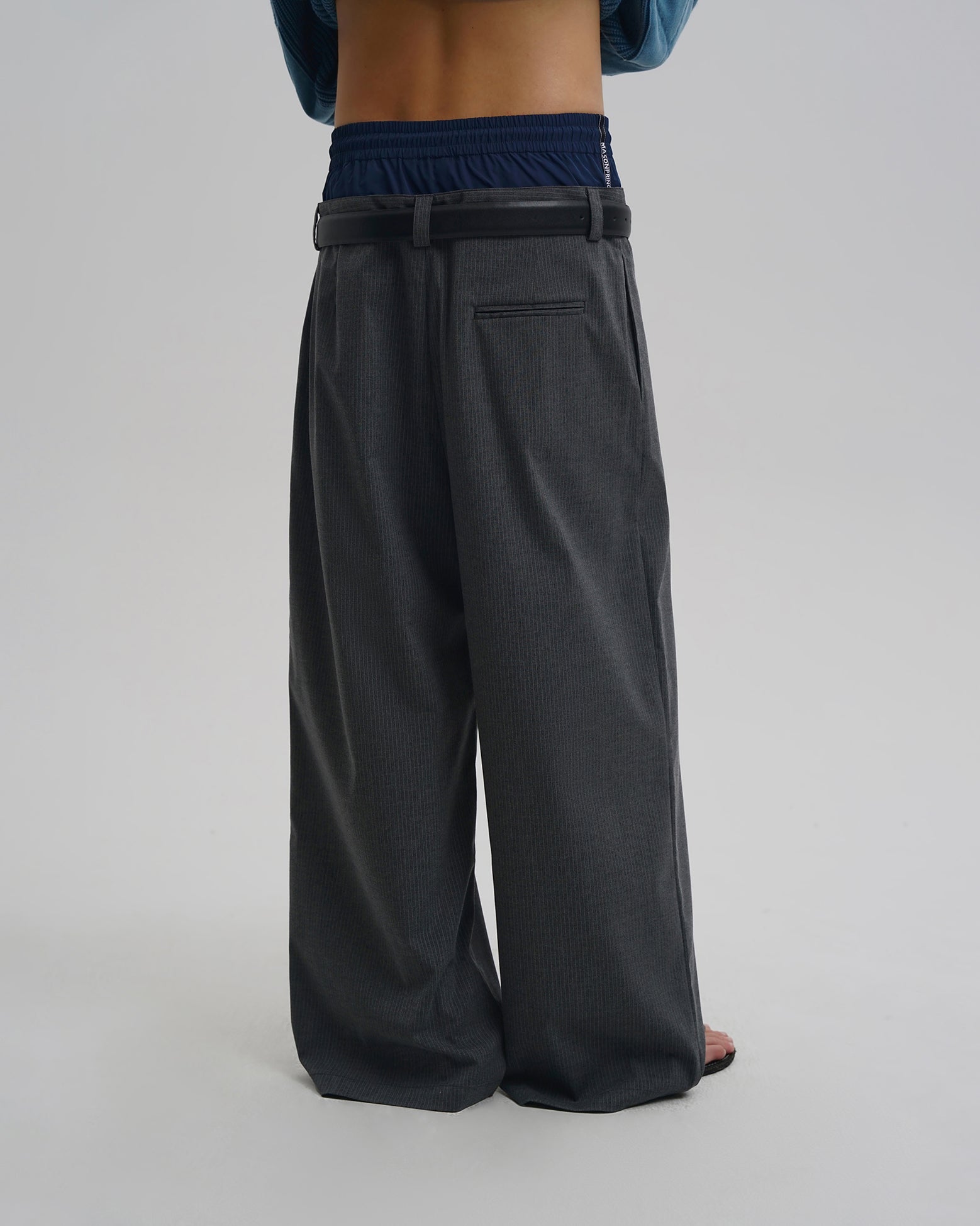 Layered Pinstripe Wide-Leg Pants