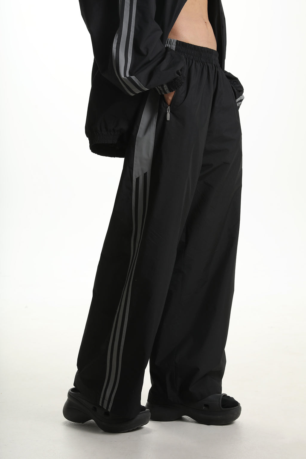 Black Windbreaker Stripe Trackpants