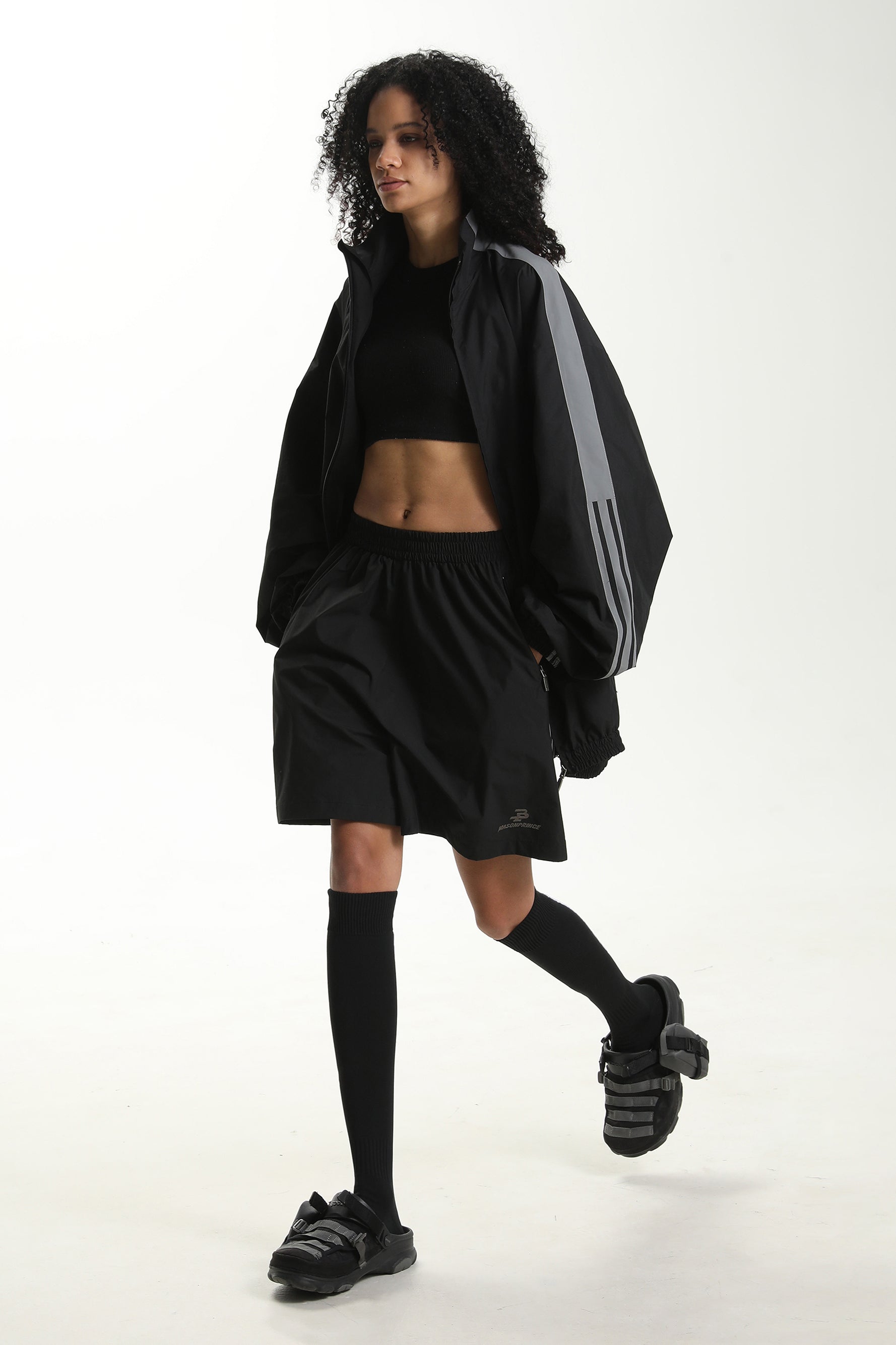 Black Windbreaker Stripe Short