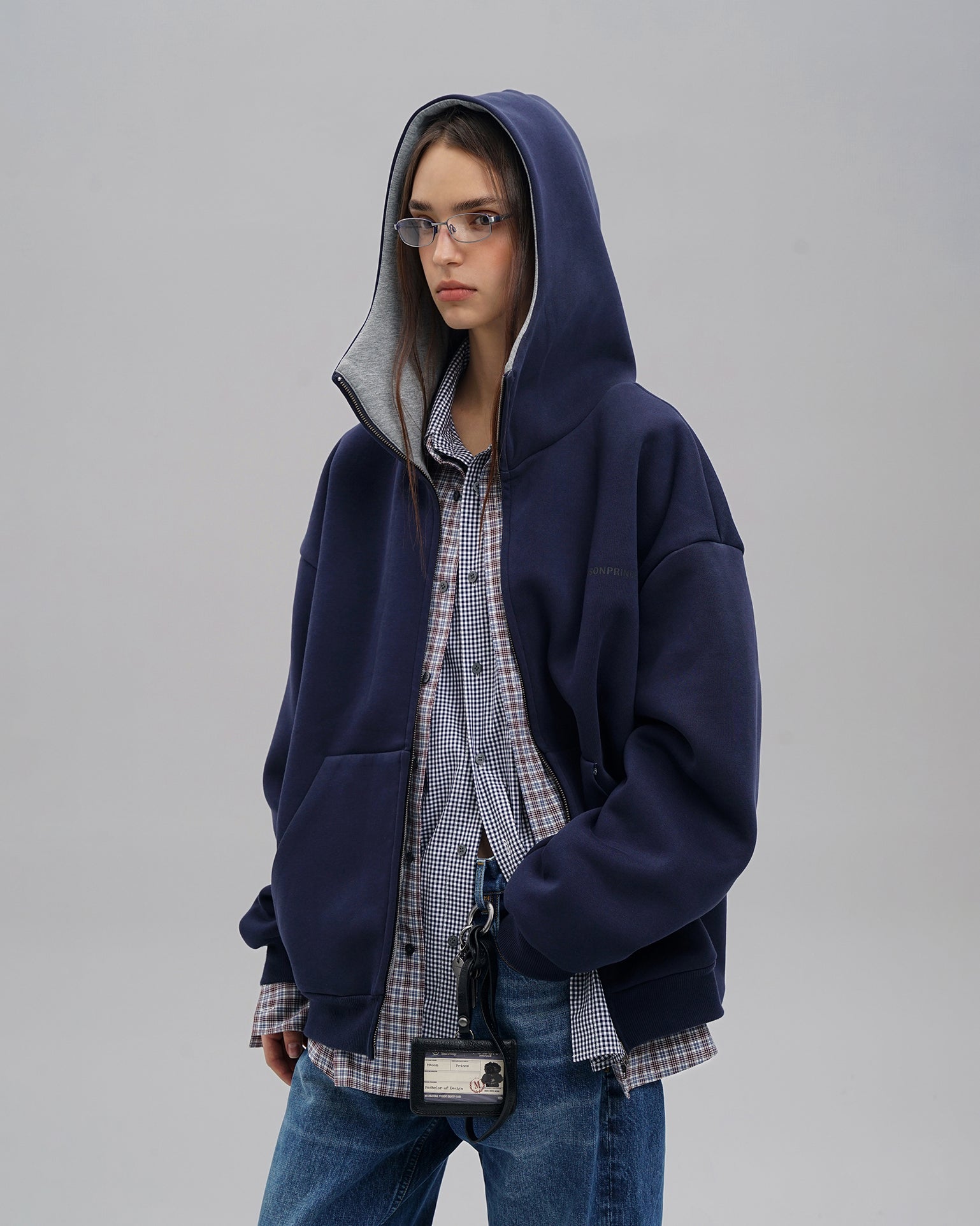 Oversized Navy Zip Hoodie