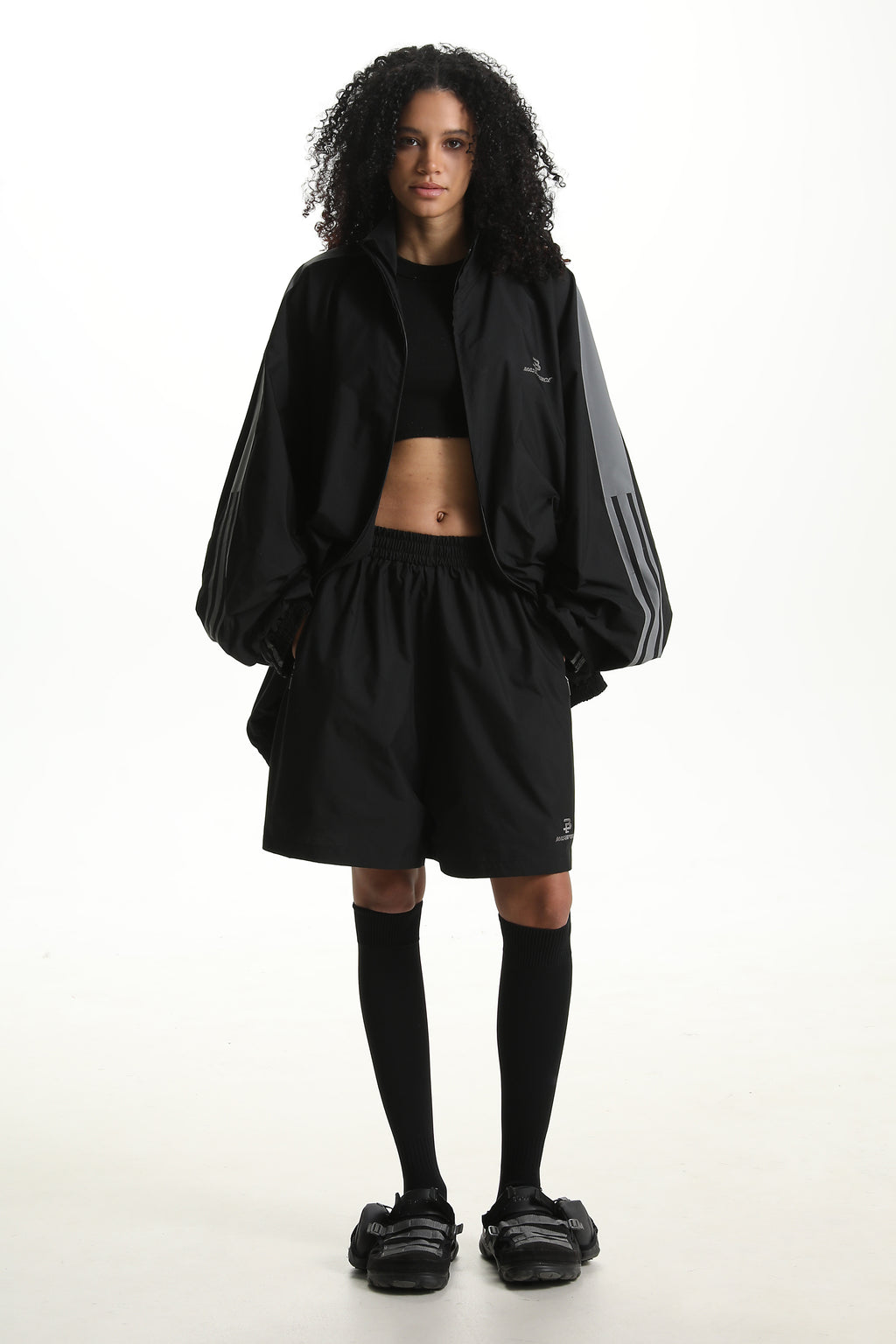 Black Windbreaker Stripe Short