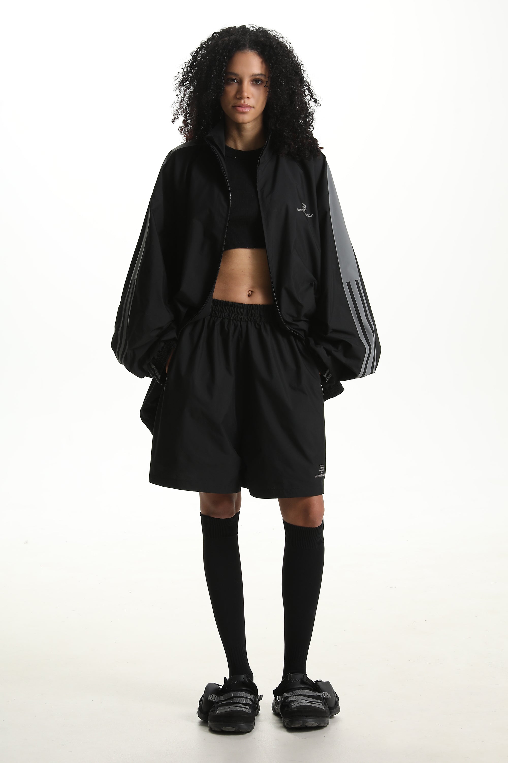 Black Windbreaker Stripe Short