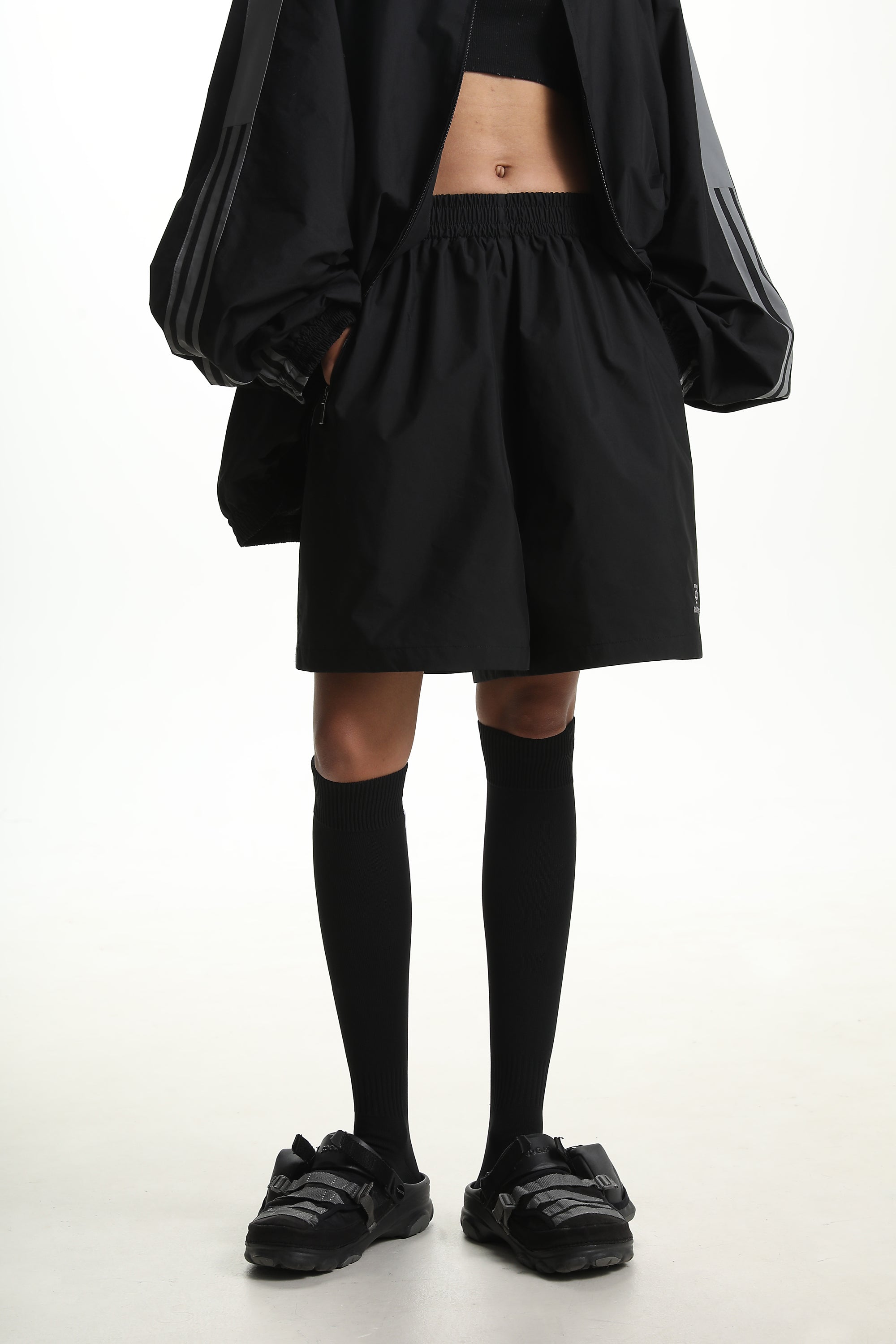 Black Windbreaker Stripe Short
