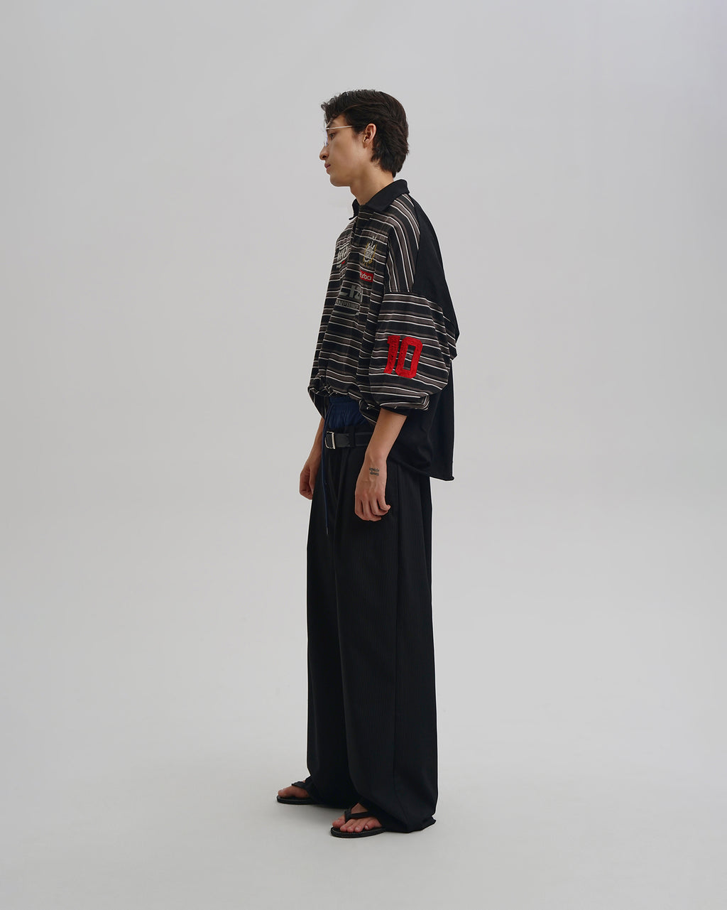 Layered Pinstripe Wide-Leg Pants