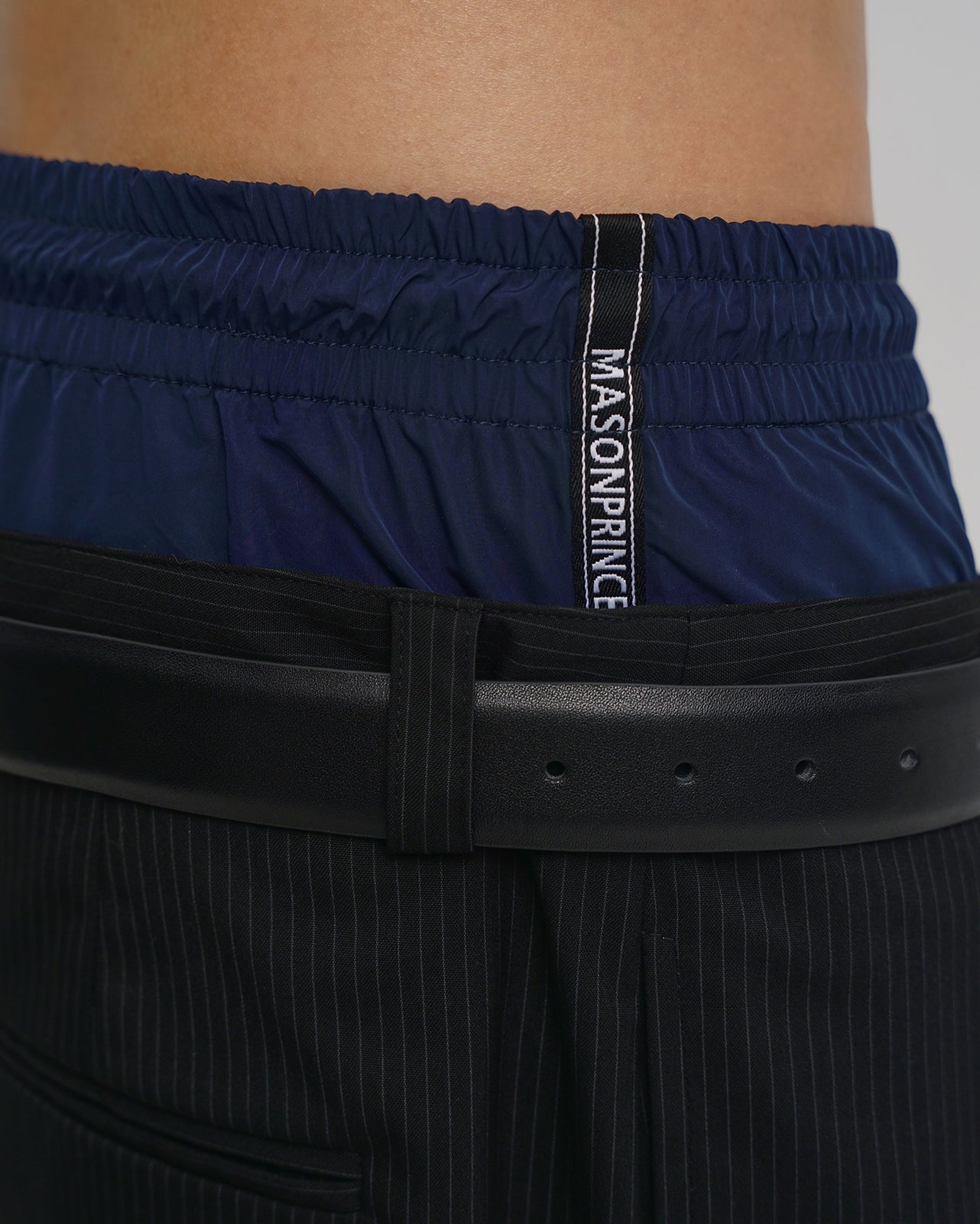 Layered Pinstripe Wide-Leg Pants