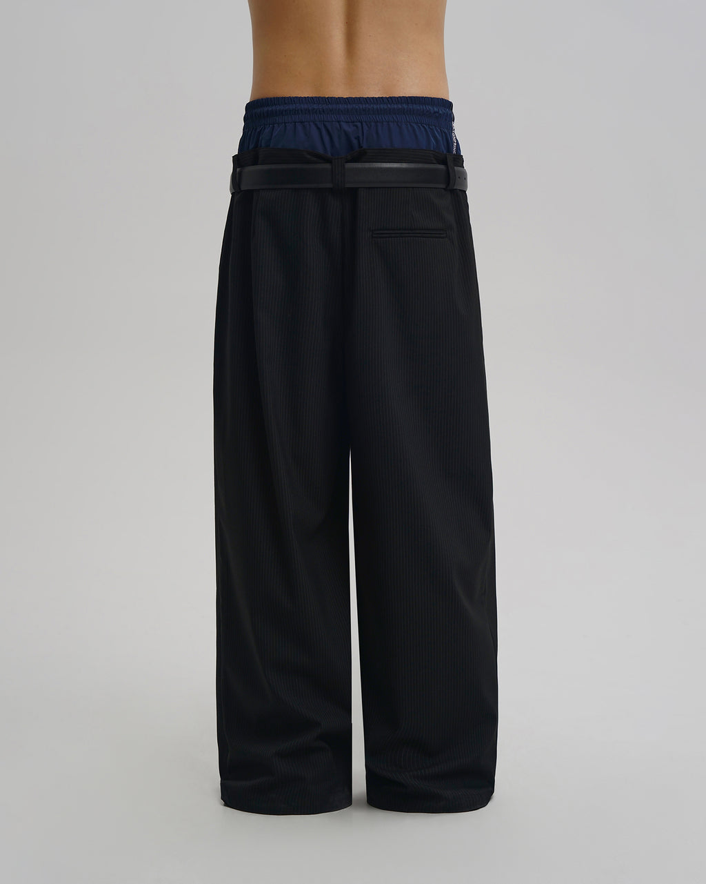Layered Pinstripe Wide-Leg Pants
