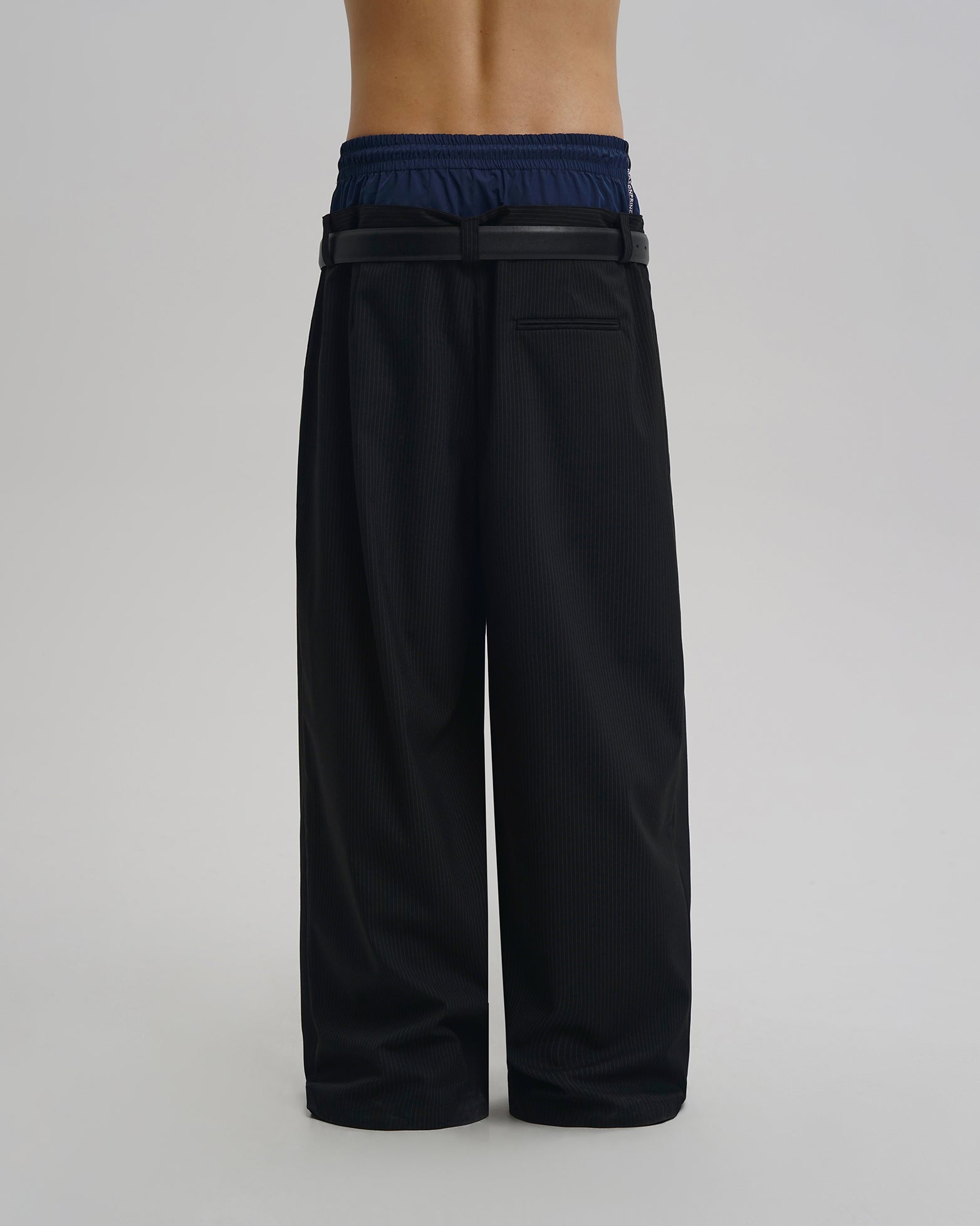 Layered Pinstripe Wide-Leg Pants