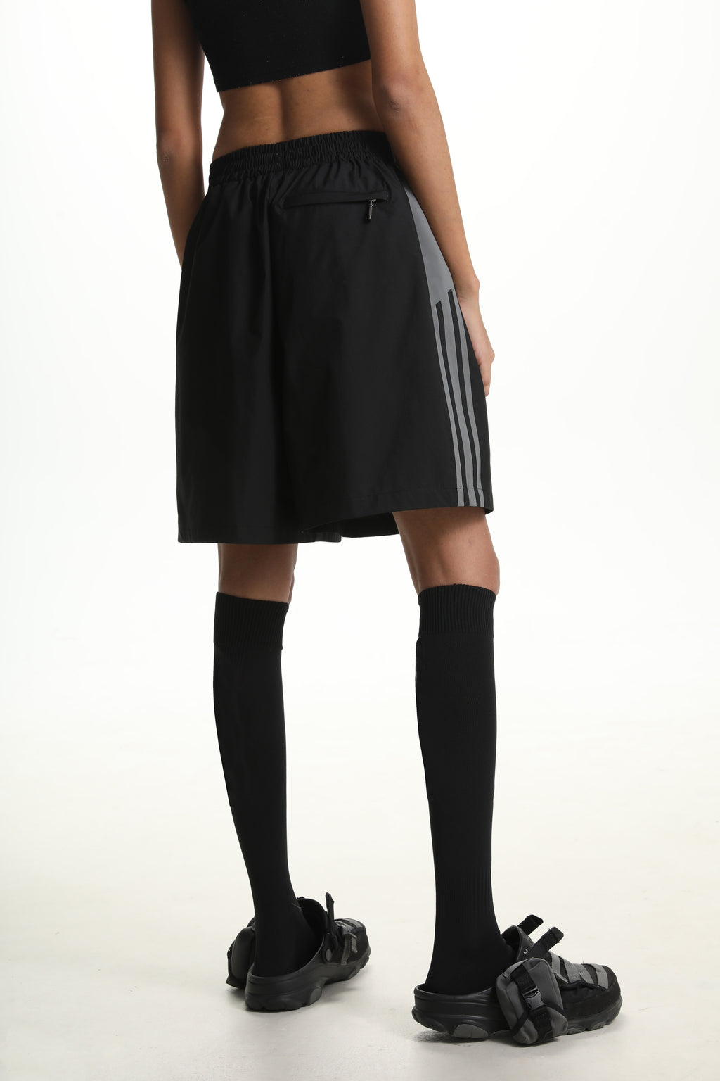 Black Windbreaker Stripe Short